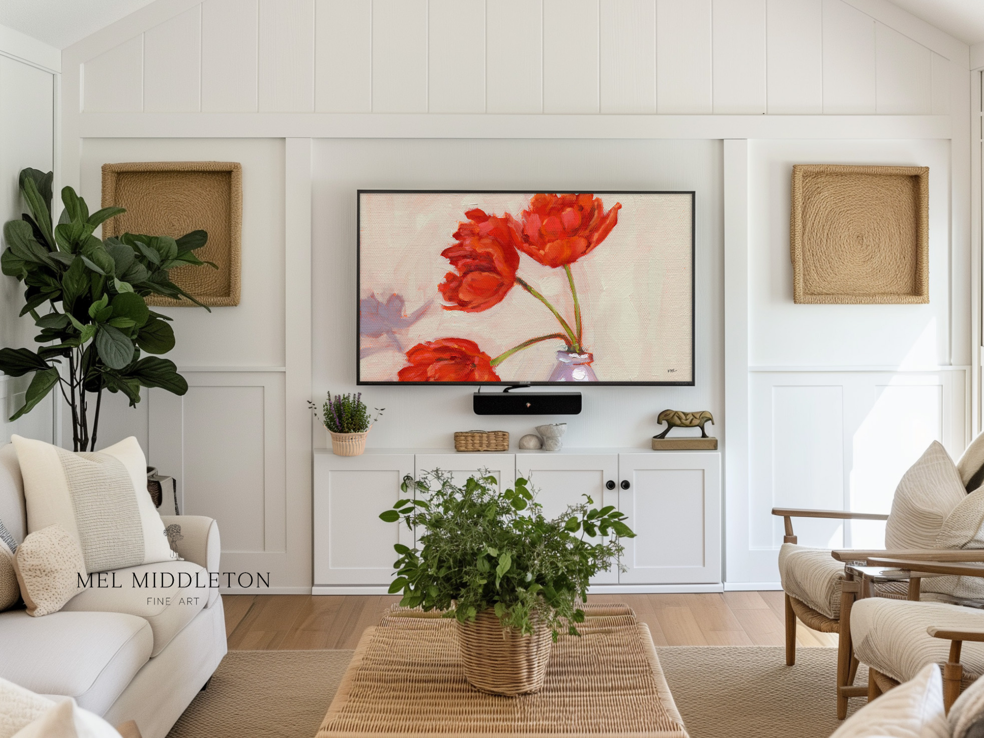 Red Tulips Samsung Frame TV Art: Impressionist Floral 4K Digital Download