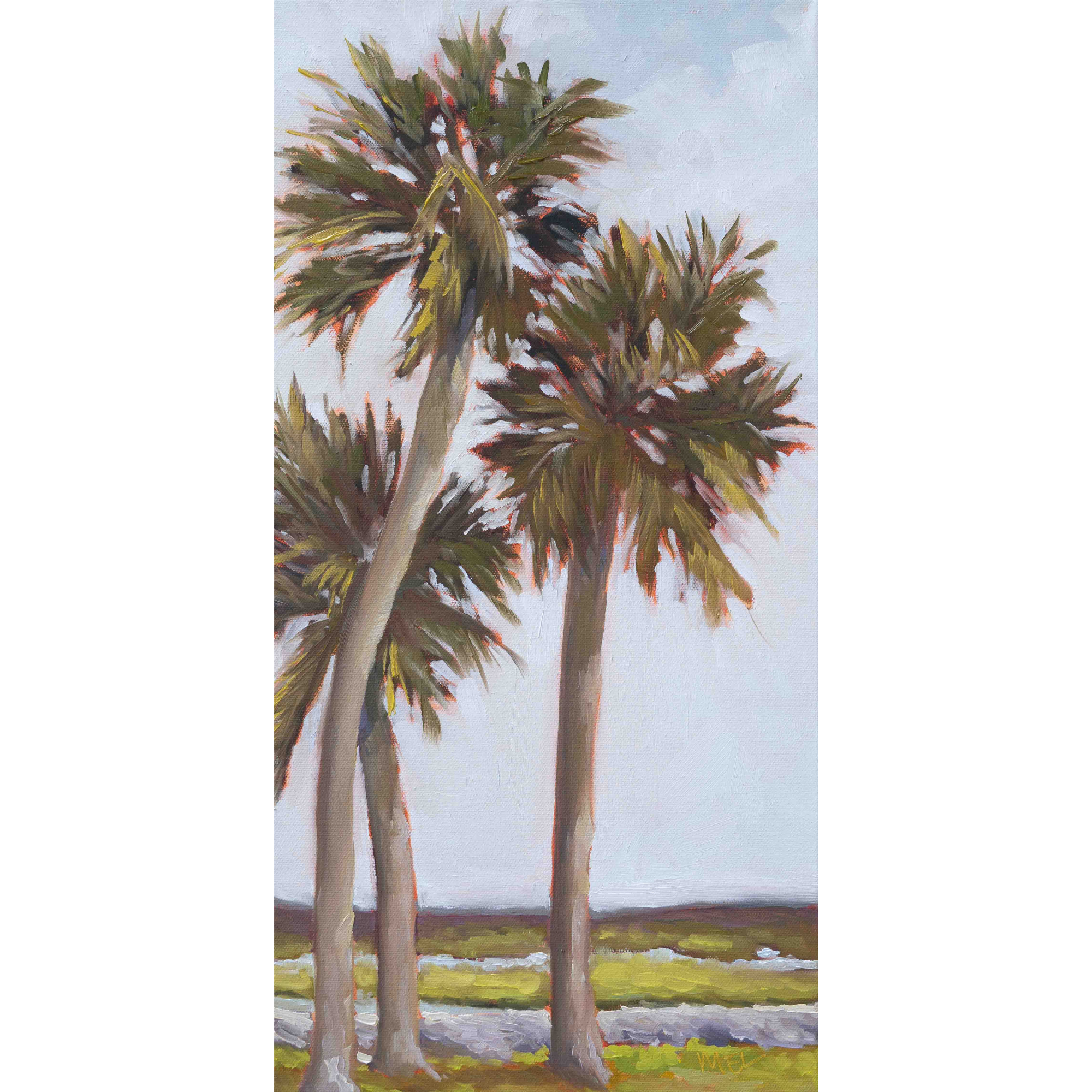 Coastal landscape painting by Mel Middleton titled The Trinity, inspired by the balance of light, water, and marsh in Beaufort, SC.