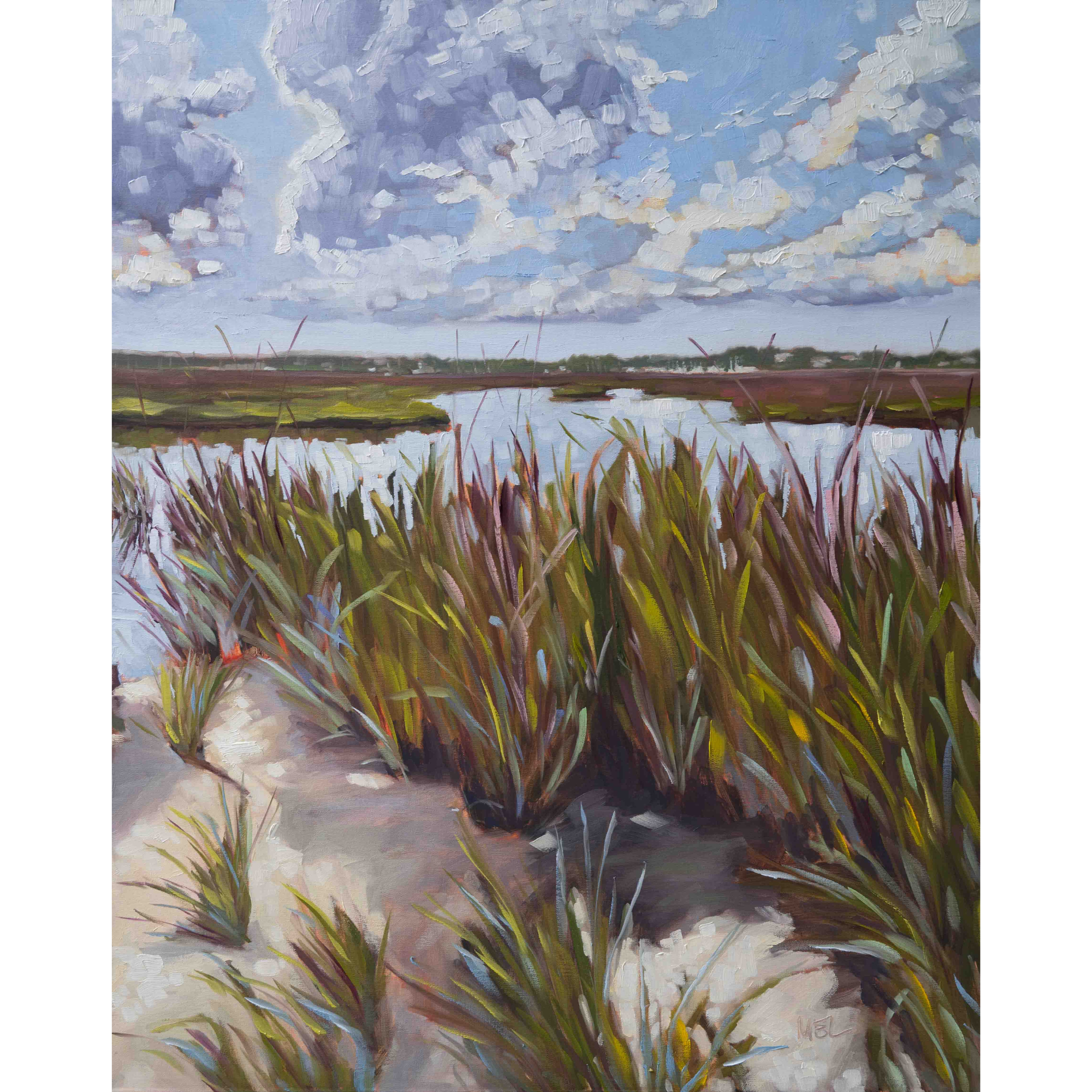 Original painting by Mel Middleton titled Sandy Marsh, capturing the serene textures of Beaufort’s coastal landscape.