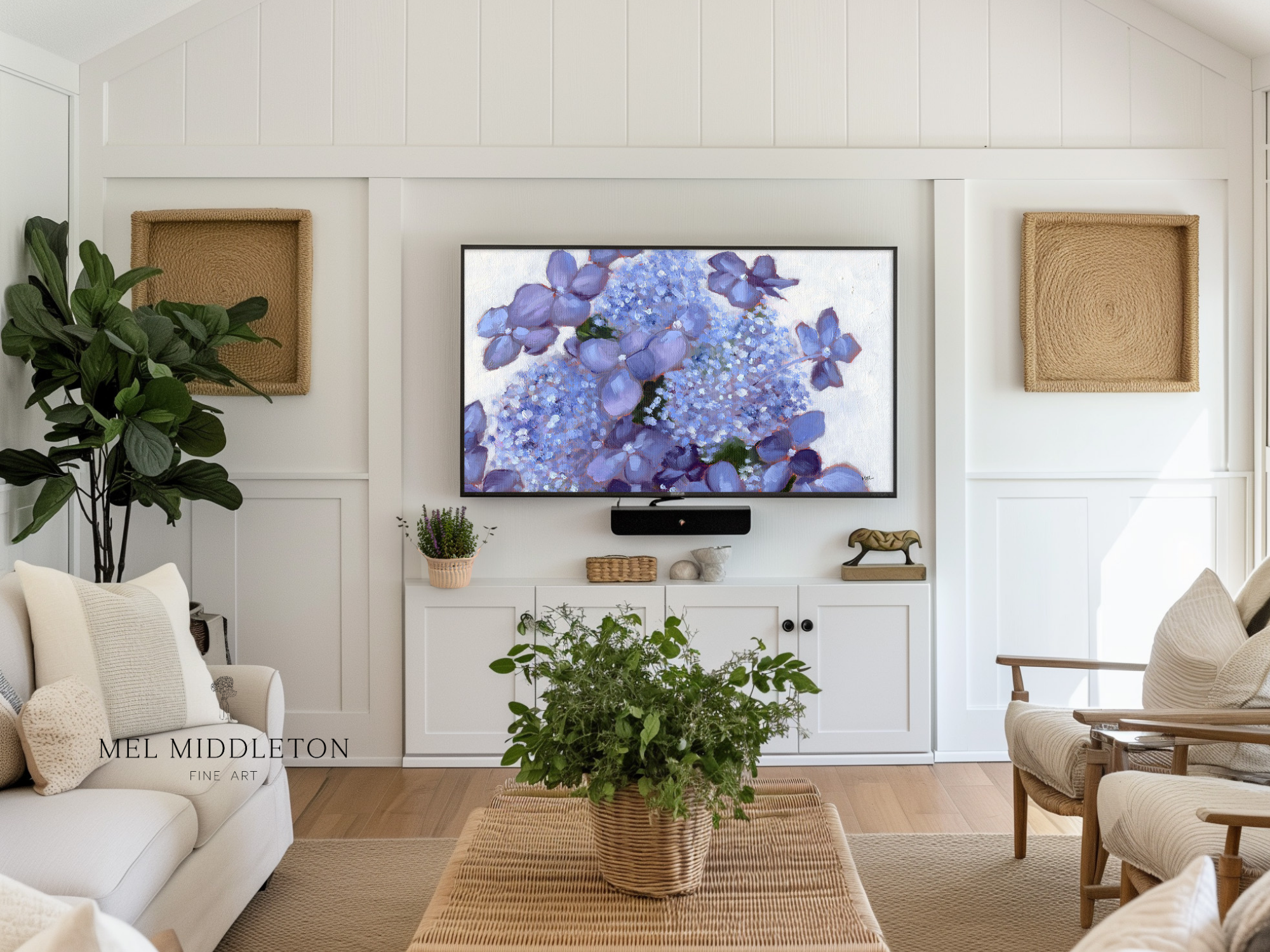 Blue Hydrangeas Samsung Frame TV Art: Impressionist Floral 4K Digital Download