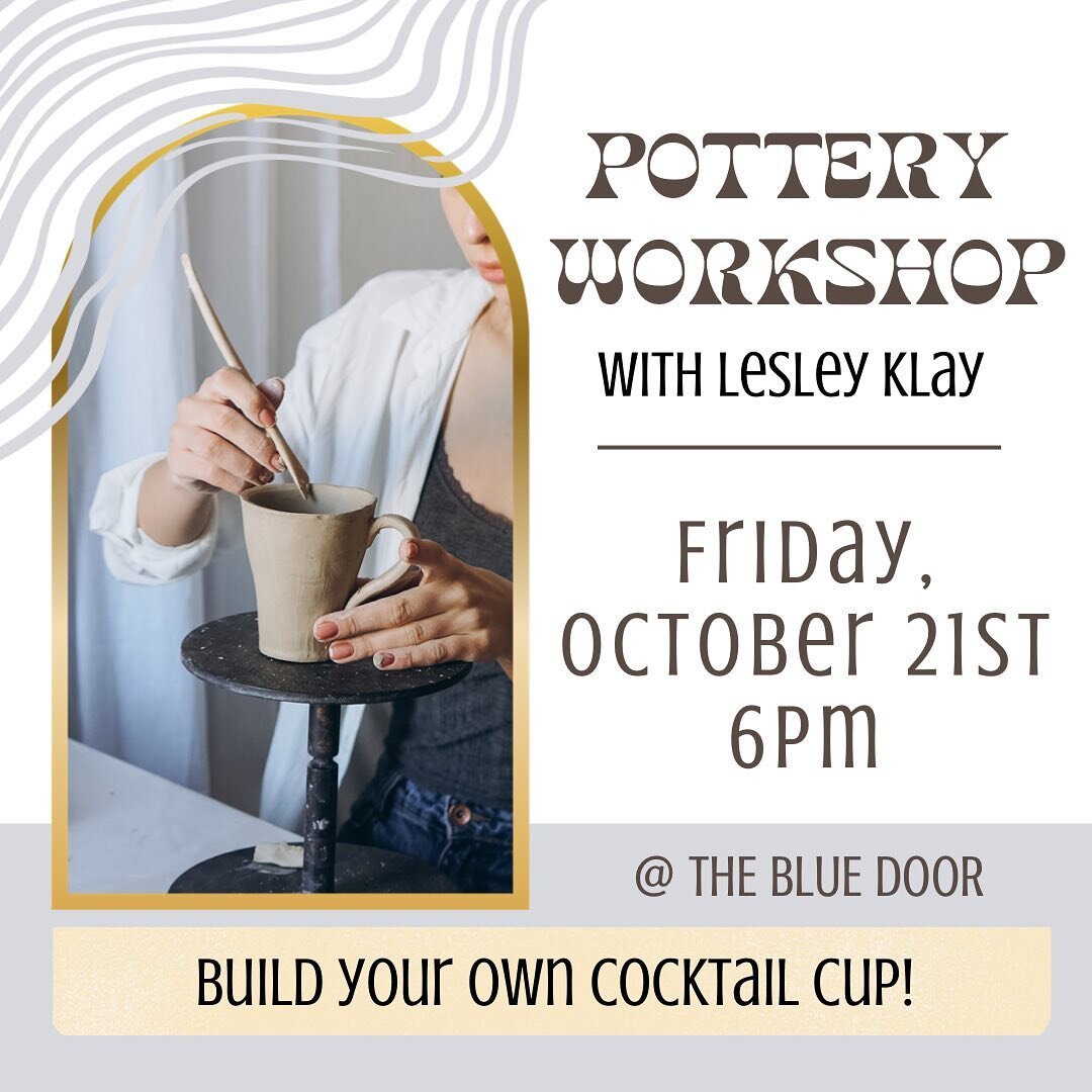 So excited to announce my first workshop in Midland!!! Join me at @the_blue_door_ on Friday, October 21st where I&rsquo;ll show you how to make your own unique cocktail cup! 🍸 

Link in my bio to reserve your spot! Can&rsquo;t wait to see you there!