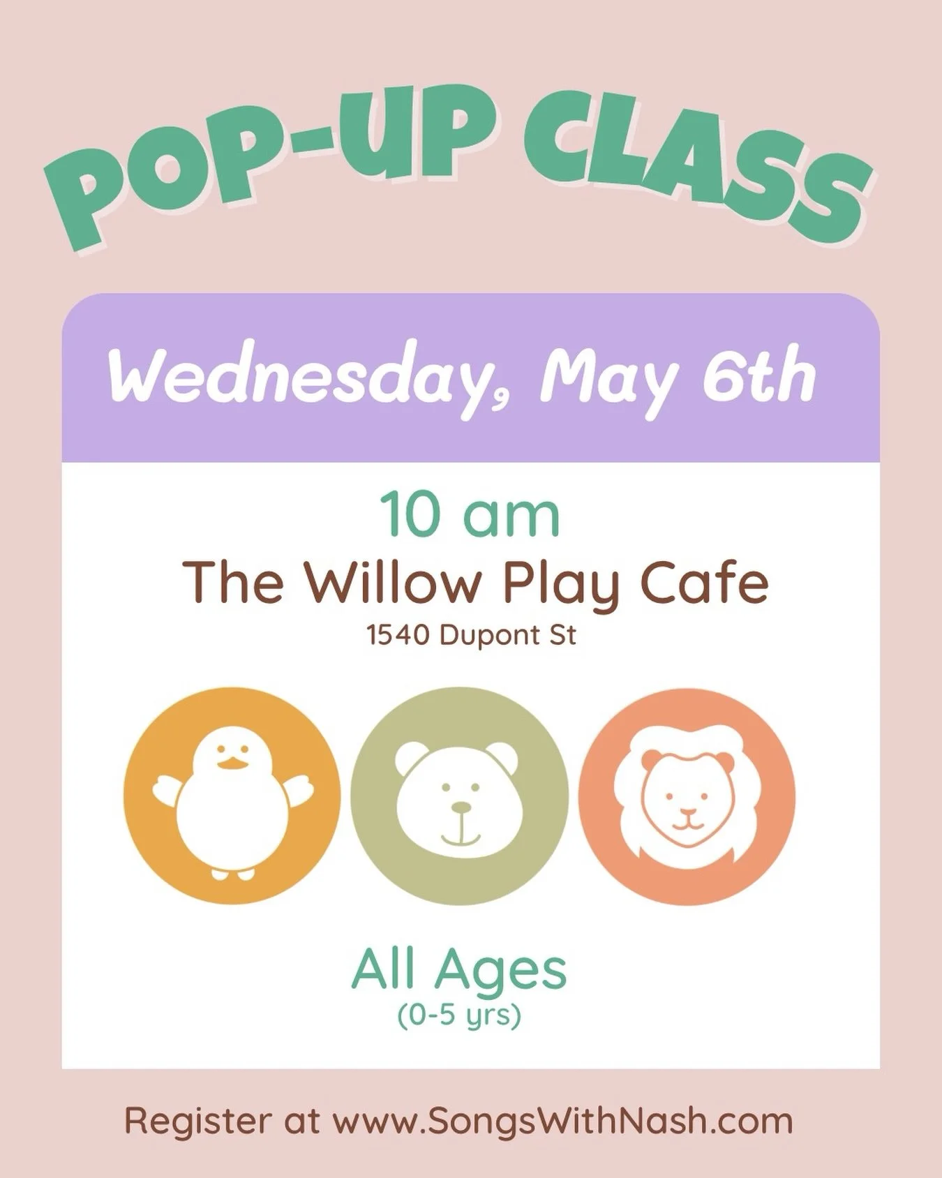 Join me for a pop-up class, next Wednesday, May 6th at 10 am @thewillowplaycafe!
Register at SongsWithNash.com or using the link in my bio.