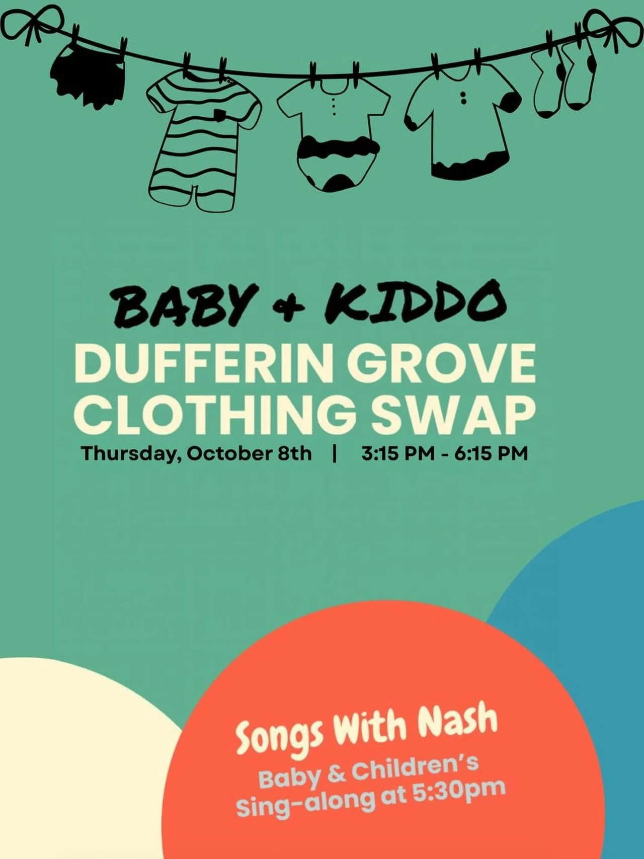Announcing the fall baby &amp; kiddo clothing swap!

&bull; Date: Thursday, October 8th

&bull; Time: 3:15-6:15 pm

(@songswithnash sing-along at 5:30 pm)

&bull; Location: Dufferin Grove Farmer&rsquo;s Market

&bull; Info: this is a free event. Brin
