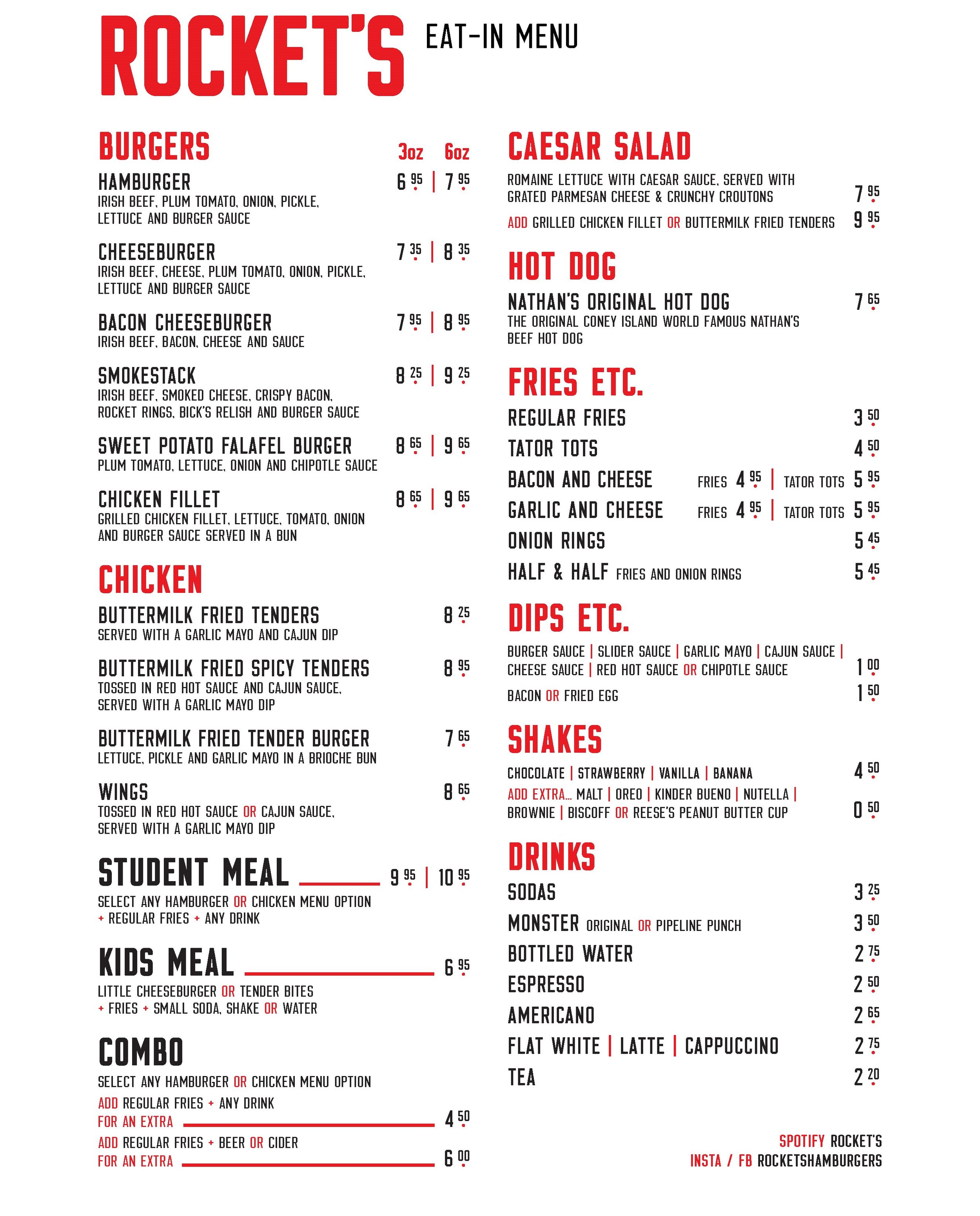 MENU — Rocket's