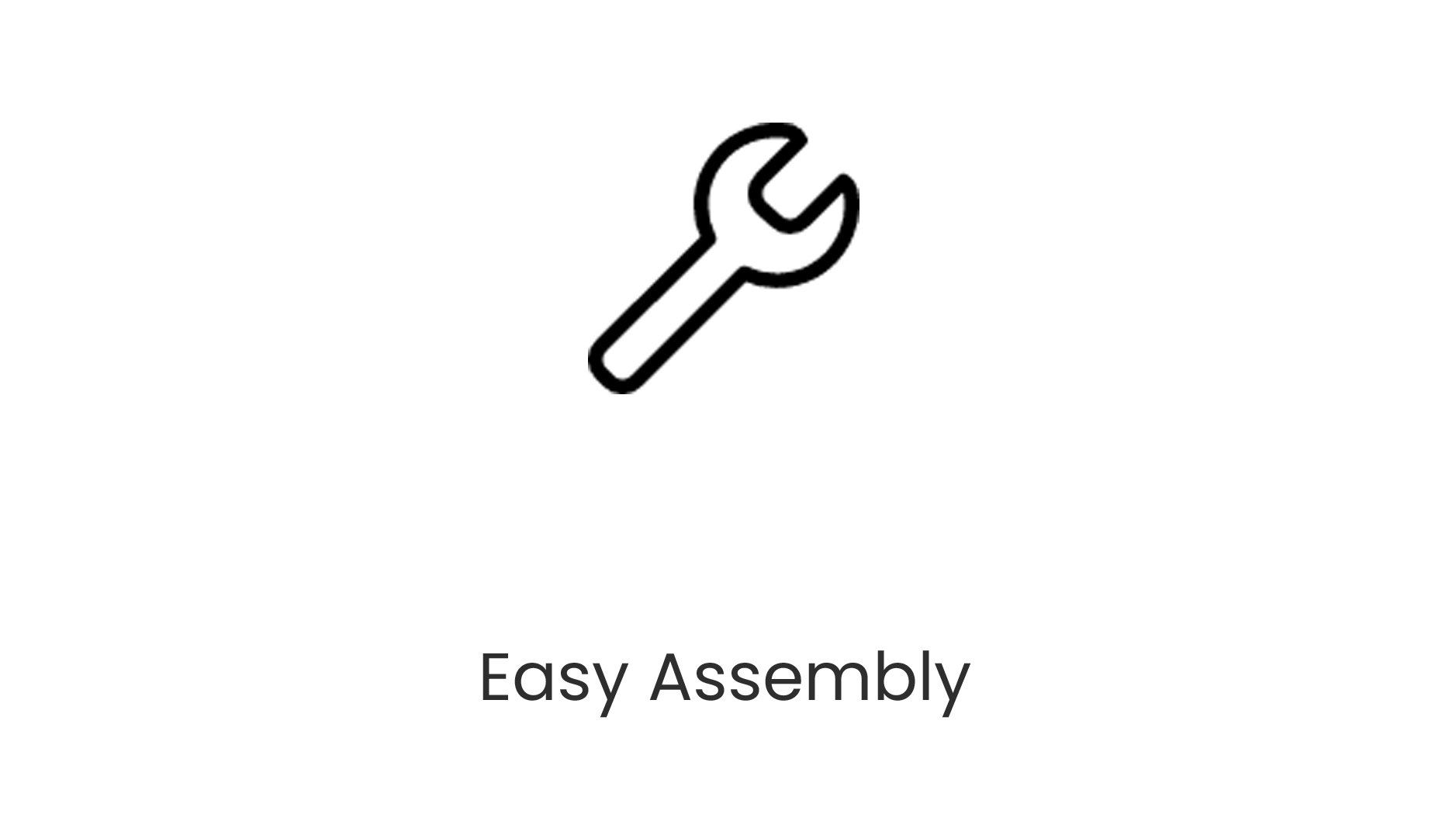 Outline icon of a wrench with the text Easy Assembly underneath.