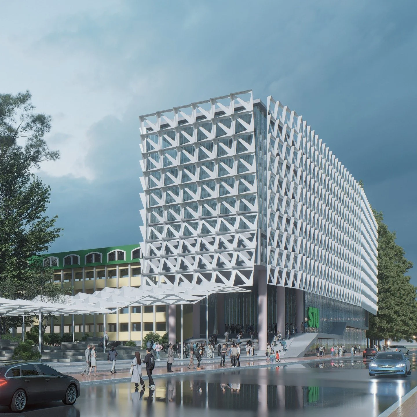 Our recent proposal for a university building cladded with a layer of metal lattice

#architecture #design