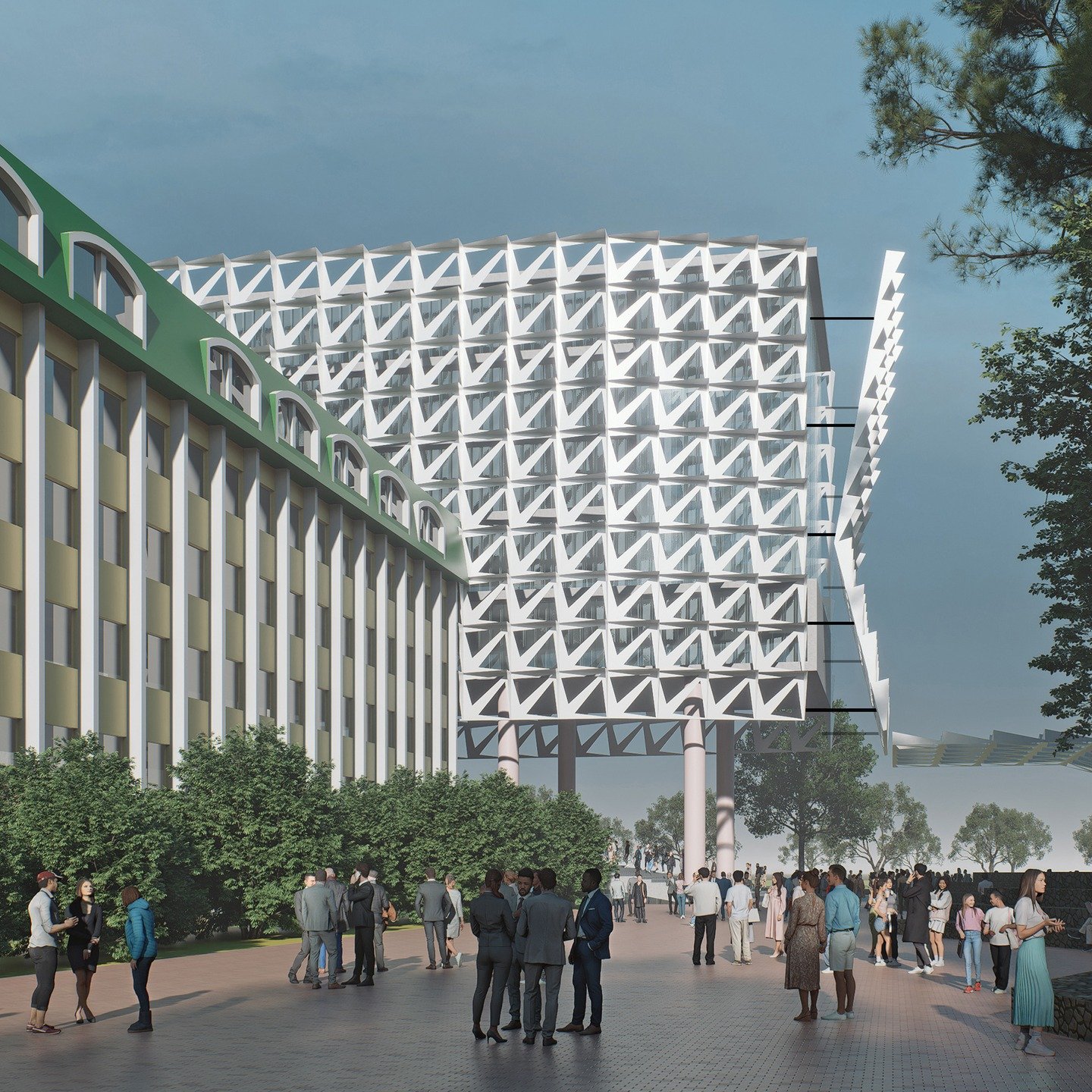 Our recent proposal for a university building cladded with a layer of metal lattice

#architecture #design