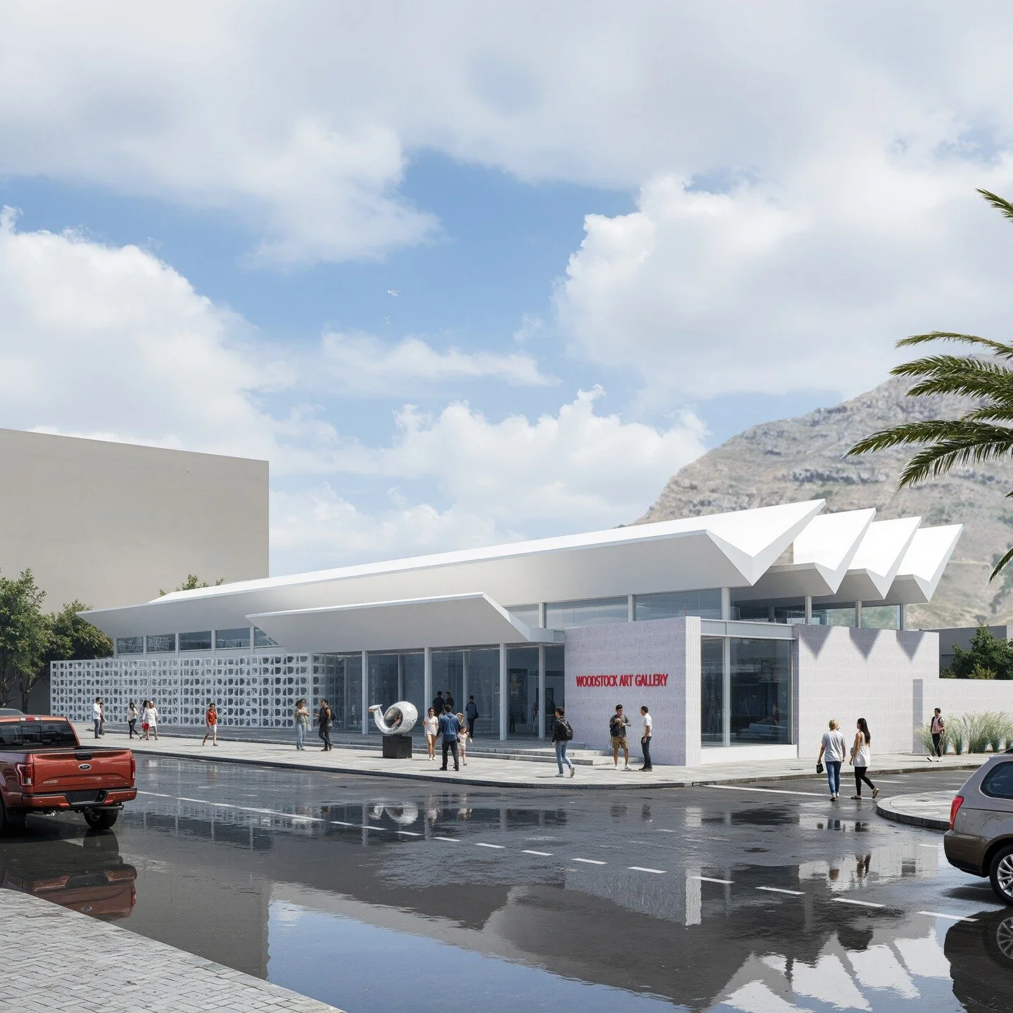 Our recent proposal for an art gallery in downtown industrial Woodstock focuses on filtering and deflecting light from the roof structure while simultaneously capturing the distant view of Devil's Peak.

#d5render
#architecture #design
#illustrarch