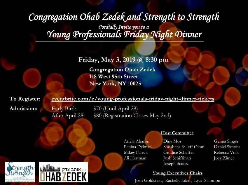 Young Professionals Friday Night Dinner May 3, 2019