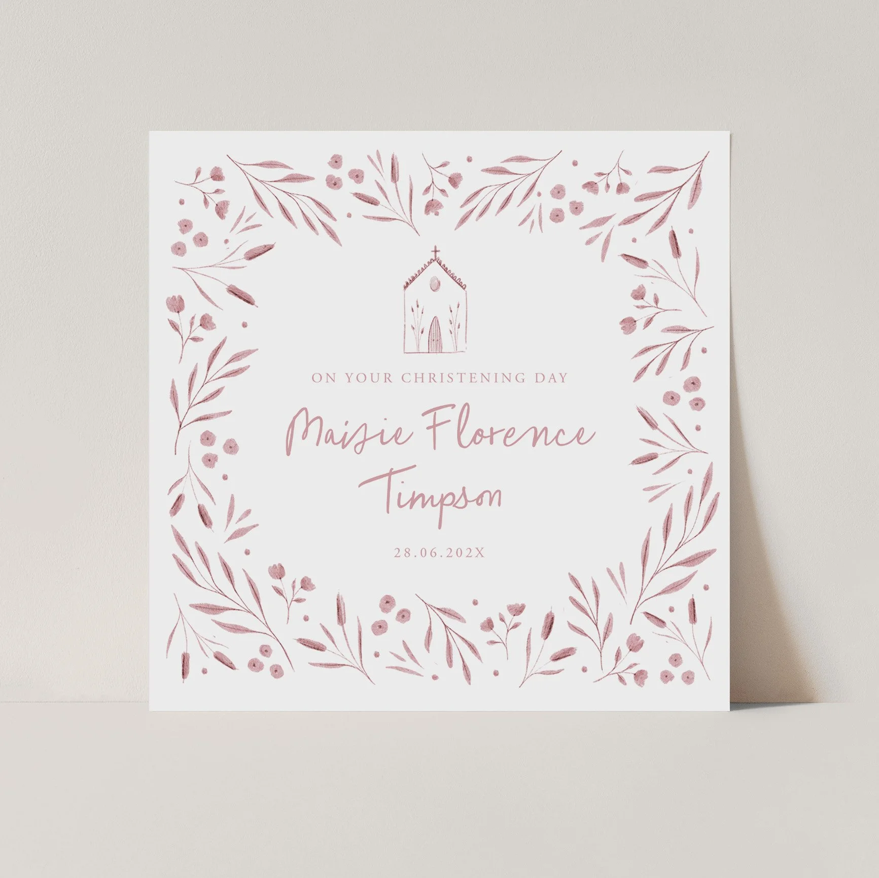 girl Whimsical Christening card- pink- close up.jpg