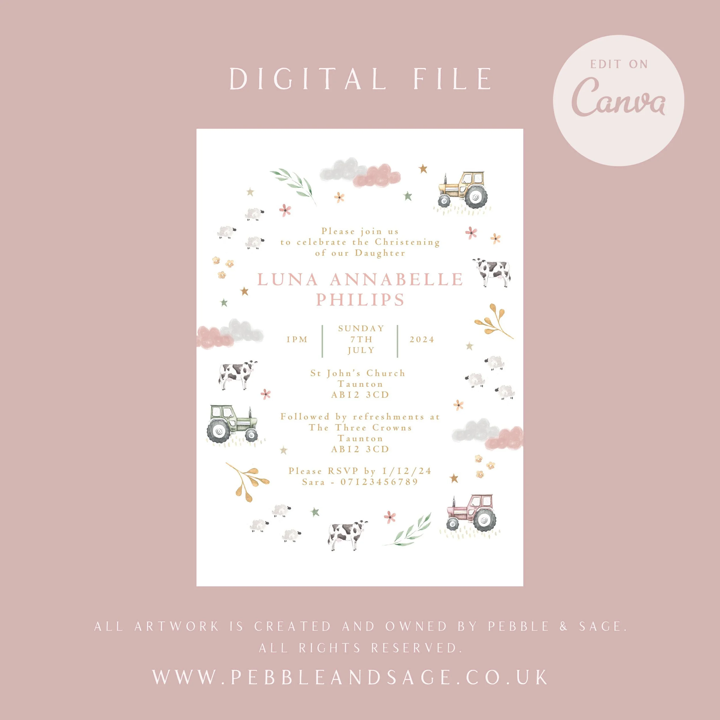 etsy image - Pebble & Sage -Pink Rainbow Christening Invitation - Pink.jpg