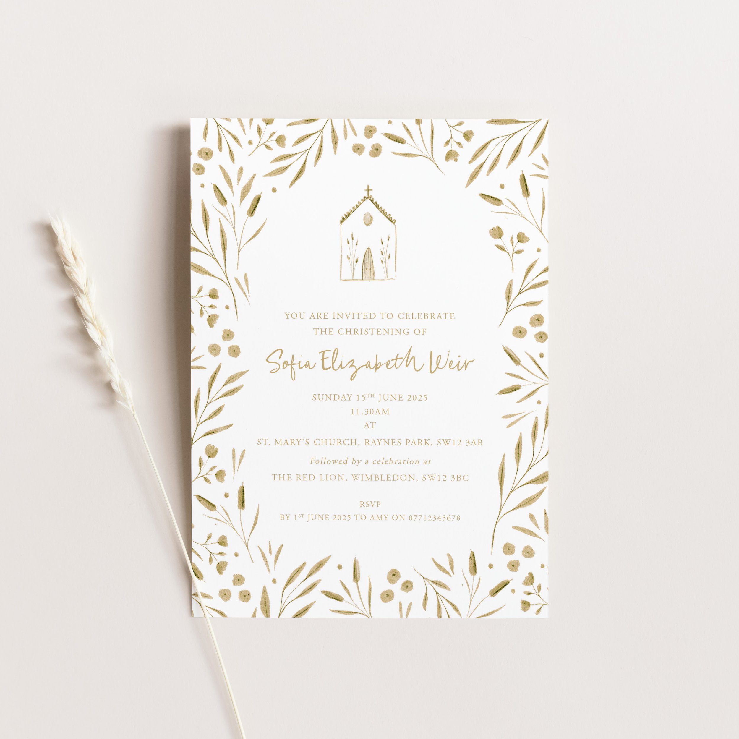 Sandy Yellow Whimsical Christening/Baptism Church Invitation