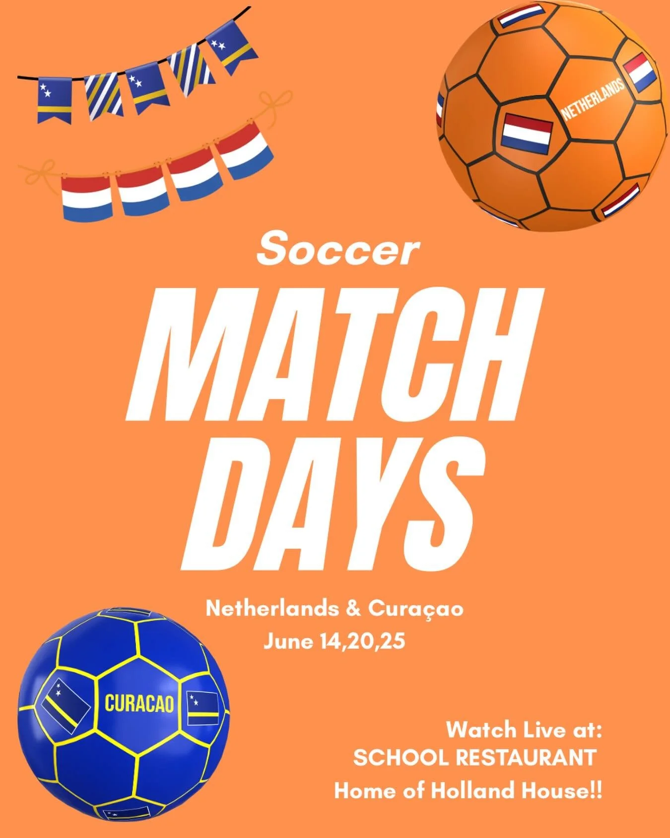 Hey Classmates!!!!! We will be here cheering on all the games BUT the dutchies know where to come and get tasty bitterballen, war fries and tasty bevvies to cheer on the home teams!!!! 🇨🇼🇳🇱🇨🇦#hollandhouse #dutchtreat #libertyvillage #lvbia #soc
