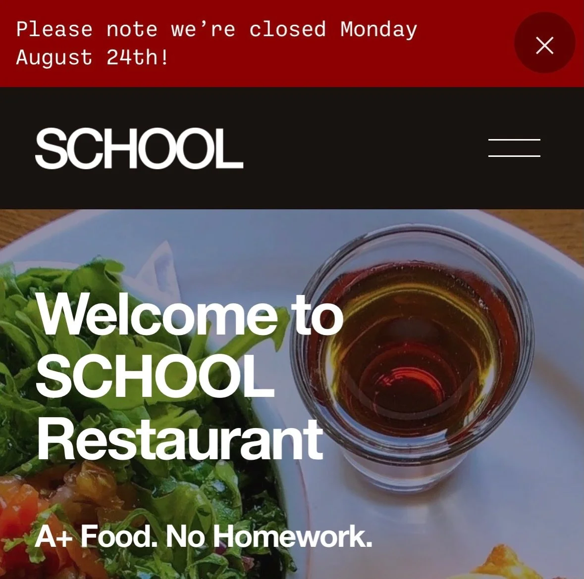 📣 Class announcement!

SCHOOL will be closed next Monday, August 24th. No brunch, no lunch, no detention. 🫡📚

We&rsquo;ll be back to regularly scheduled class the next day, so plan your SCHOOL visits accordingly. ❤️

#schoolrestaurant #libertyvill