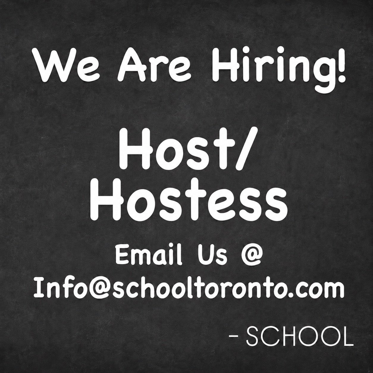 It&rsquo;s back to school and back to work too! 🤓✏️

SCHOOL is looking for a host/hostess to join our front-of-house team.

If you&rsquo;re friendly, organized and comfortable welcoming our students, managing reservations and helping keep class runn