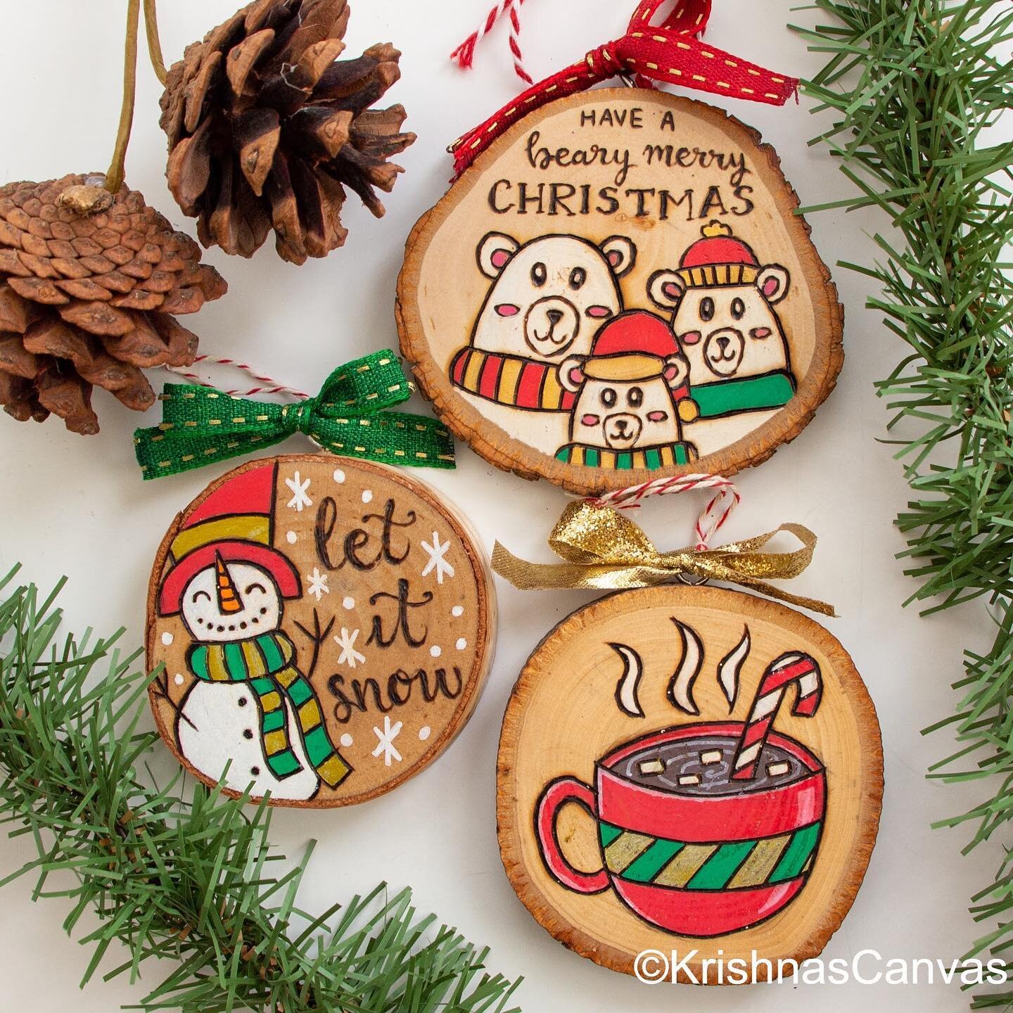 #bccraftfair2022 Day 1: Ornaments Sale! 

All ornaments are 20% off for the duration of the Burn Club Craft Fair!

Price: $16 each
Size: 2-4 inches

Description: All ornaments are woodburned and/or painted on natural basswood or birch slices with liv
