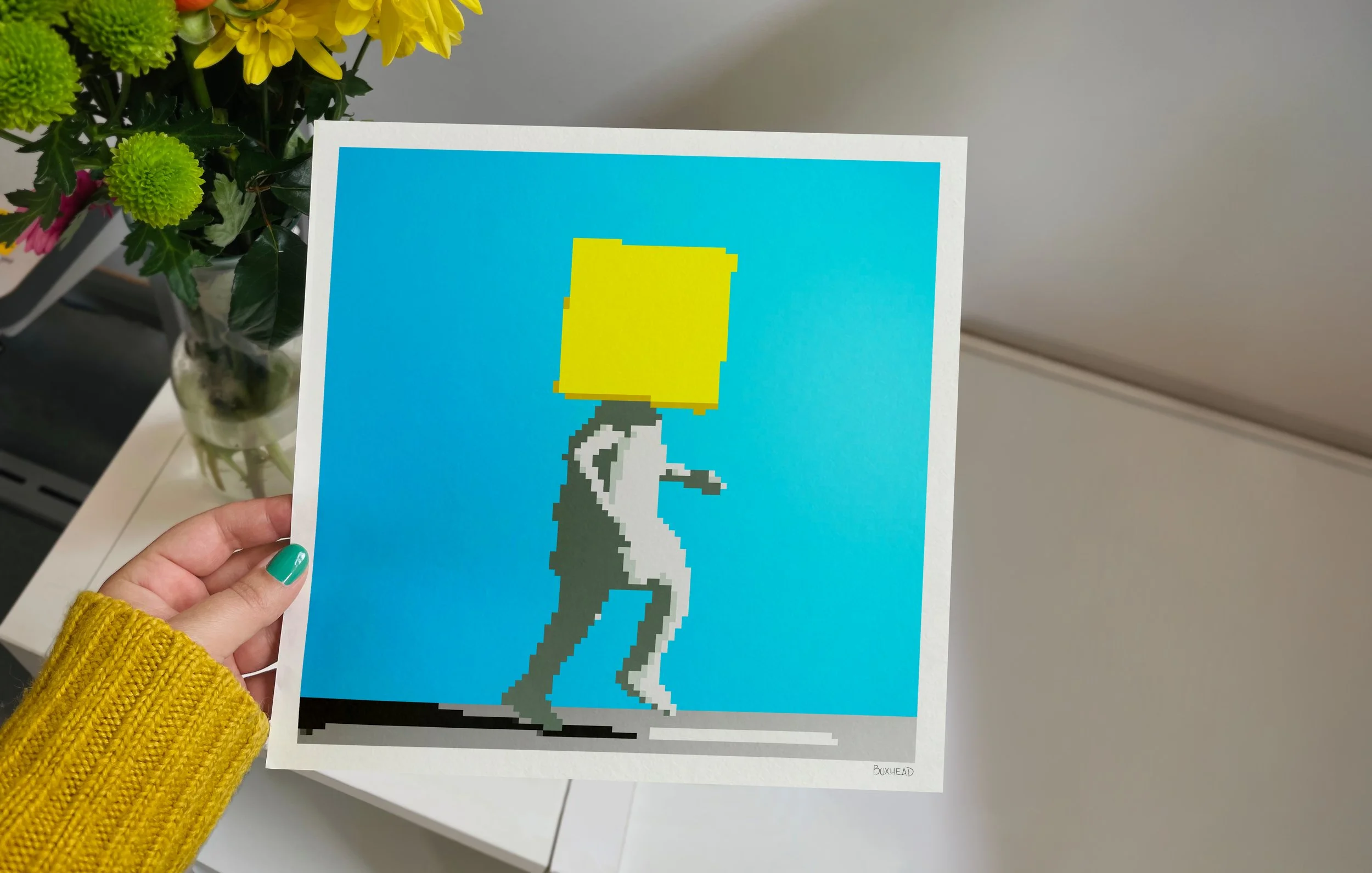 'Run, Boxhead, Run' Giclée Print (Yellow/Blue)