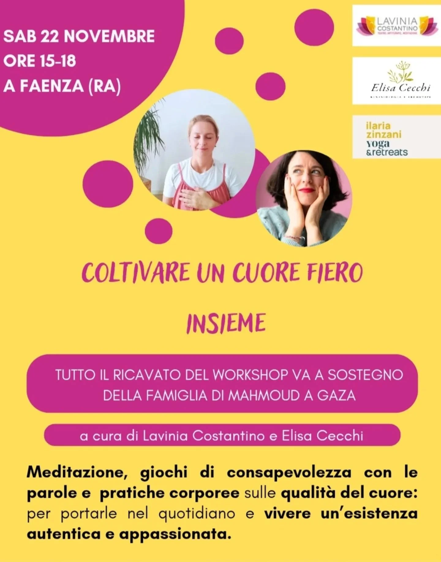 ❤️COLTIVARE UN CUORE FIERO - INSIEME: WORKSHOP A FAENZA❤️

Dall'esperienza dei miei workshop di meditazione e pratiche corporee IL CUORE FIERO nasce insieme a @kinesiologia_e_archetipi una puntata viaggiante unica, imperdibile: nata dall'intento di c