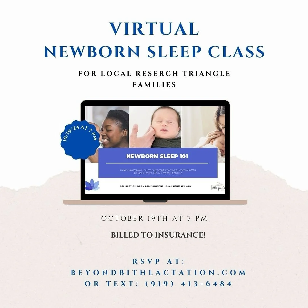 For local Research Triangle Families: Join us on October 19 at 7 PM for a virtual &ldquo;Newborn Sleep 101&rdquo; class @beyondbirthlactation 
To RSVP please text to (919)413-6484 or visit www.beyondbirthlactation.com

If you are an expecting parent 
