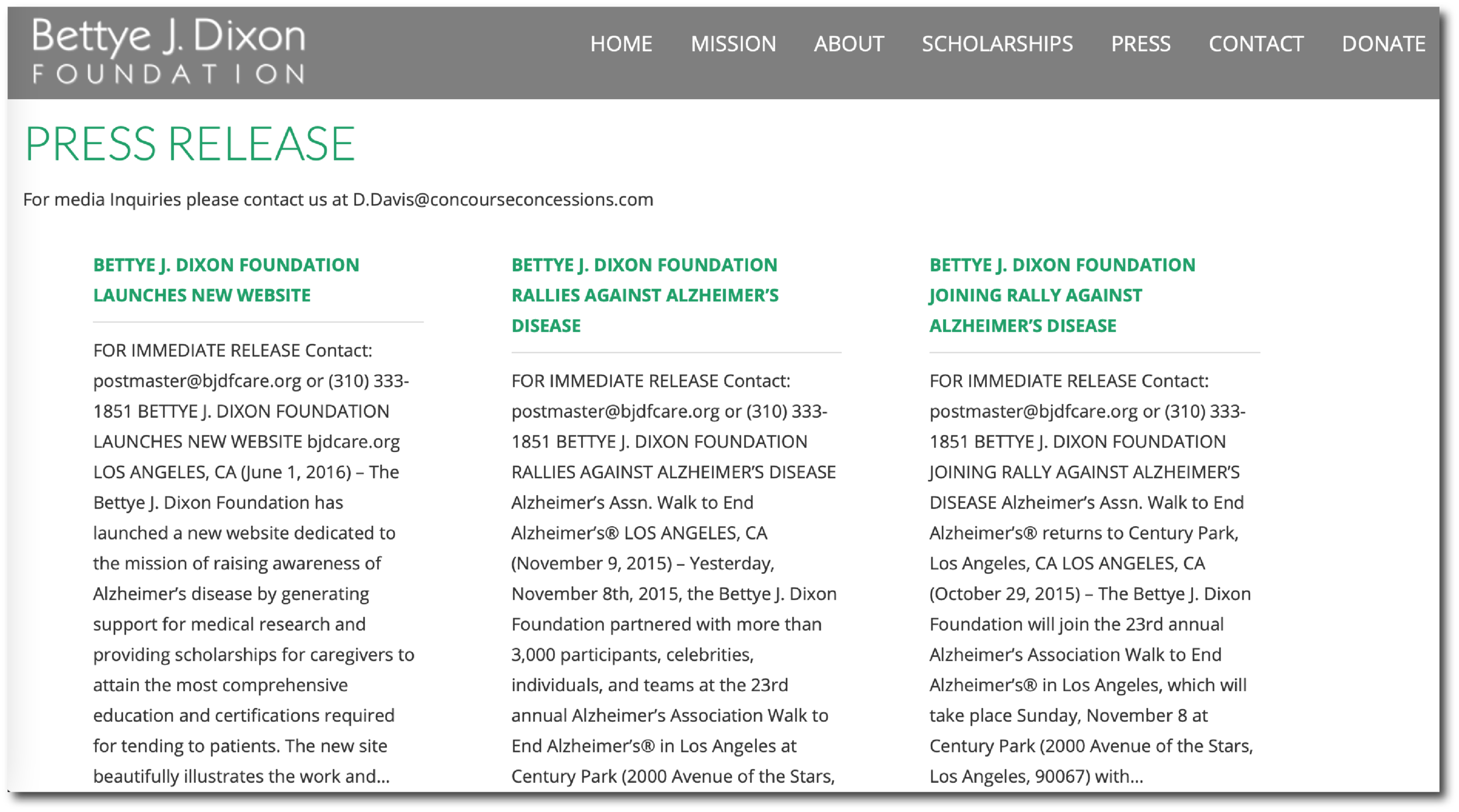 Bettye J. Dixon Foundation - Press Release