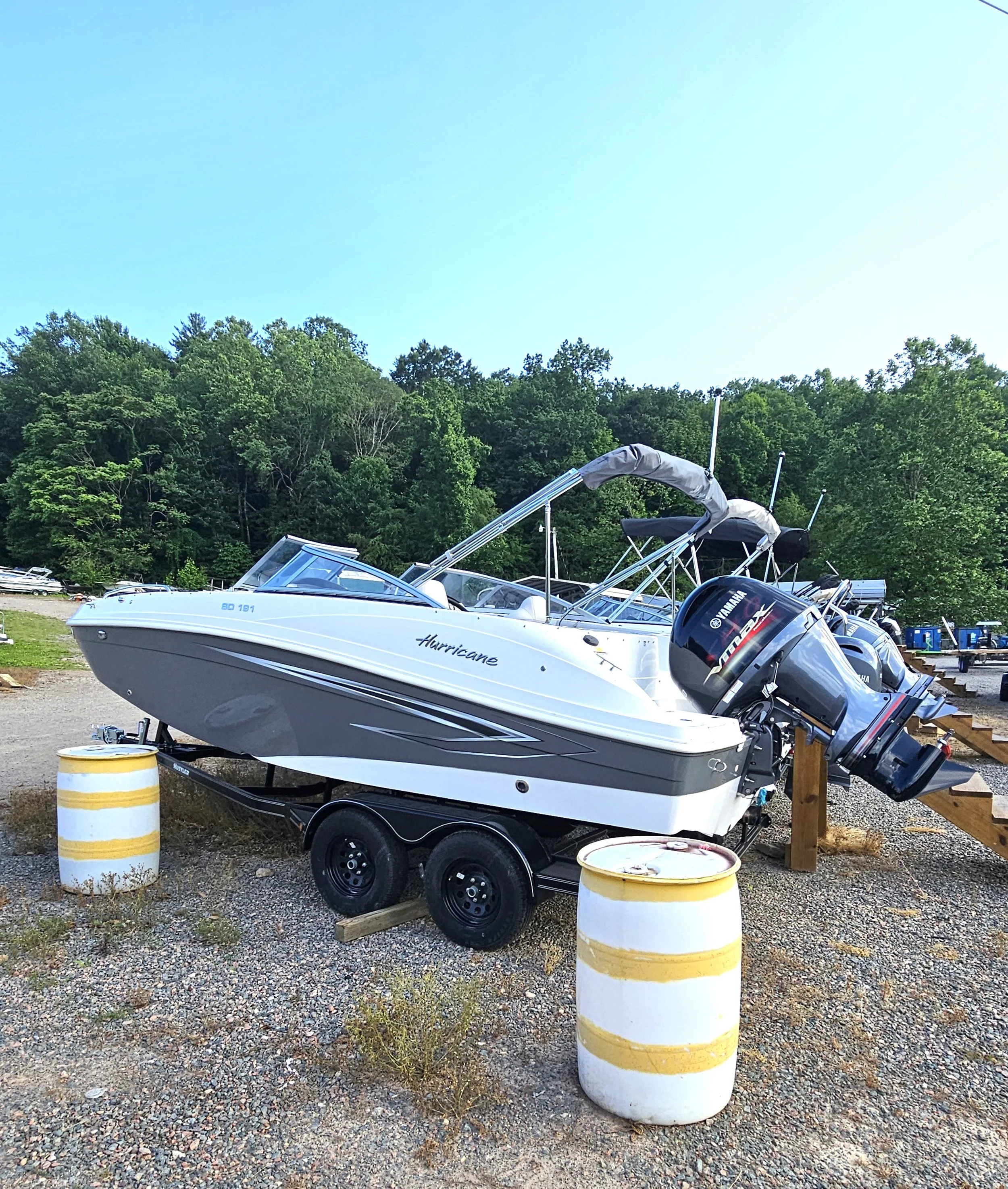 REDUCED TO $58,504 with tax and fees!!! 2024 Hurricane SD191 OB with VF150XA SHO and Hustler Tandem Trailer