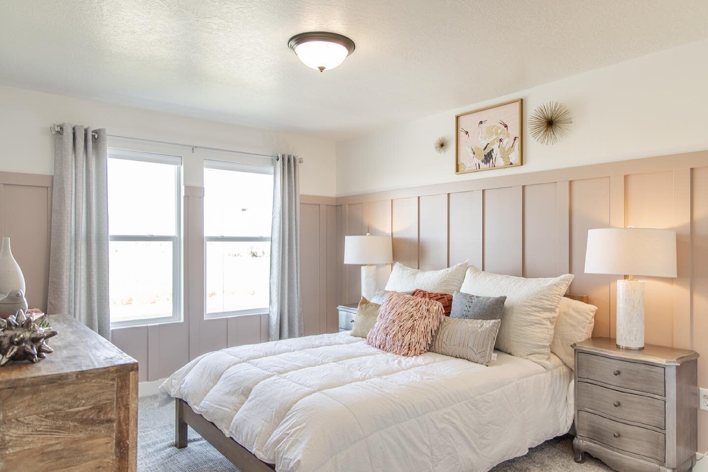Took this cute little girls&rsquo; room to a whole new level with pale pink board and batten.  Added a few layers of texture and some antique brass accents for the win! 
This Aspire Homes model home is nothing short of a dream. 

Aspire Homes 
Aspire