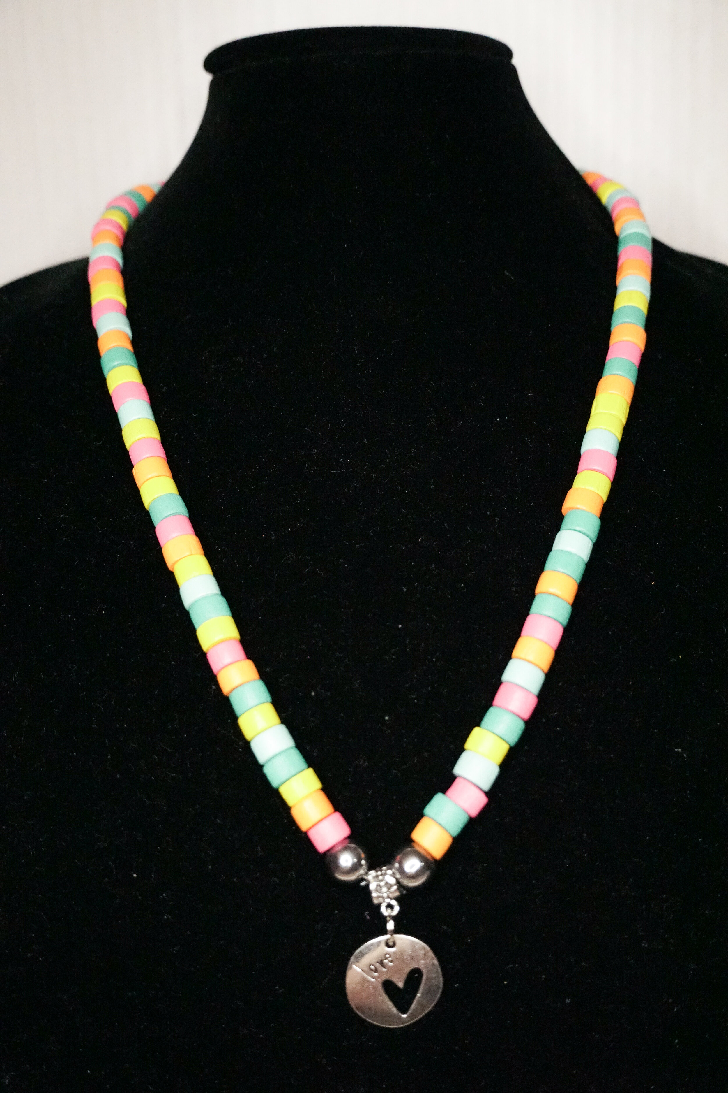 Pink Heart Eternal Love White Beaded Necklace | Handmade Symbol of Love |  Ebru Jewelry