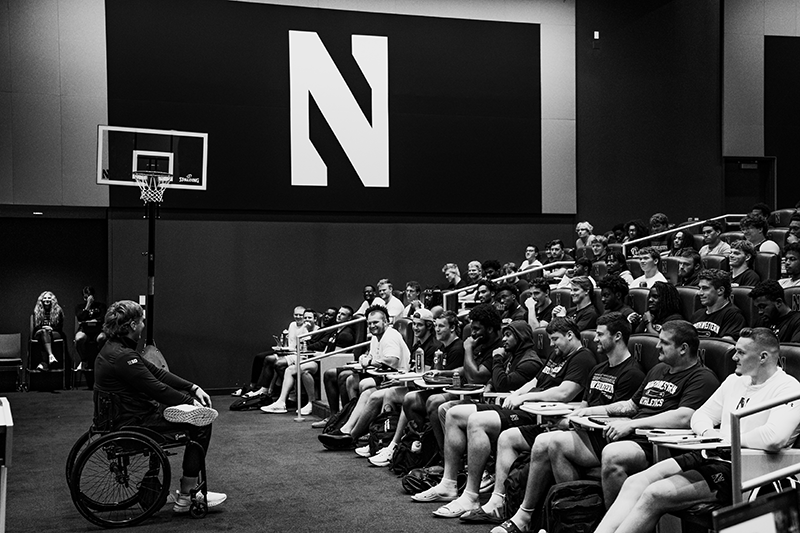 Hunter Pinke provides leadership coaching to Northwestern's Men's LaCrosse team