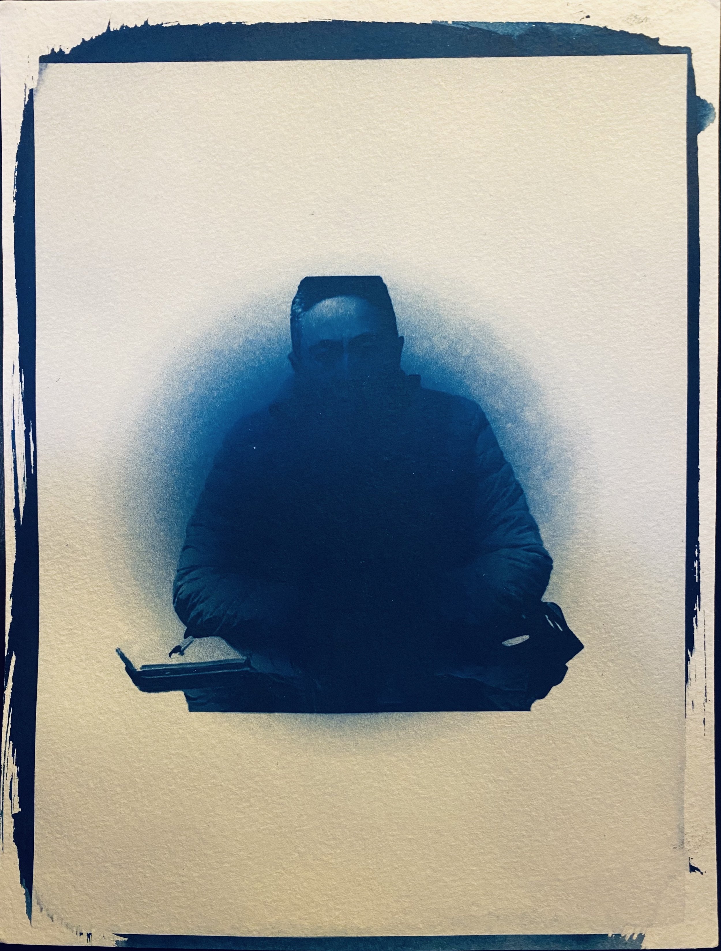 Portrait of A. L., slain in 2022, cyanotype print on archival paper, 6 x 8 in, 2022