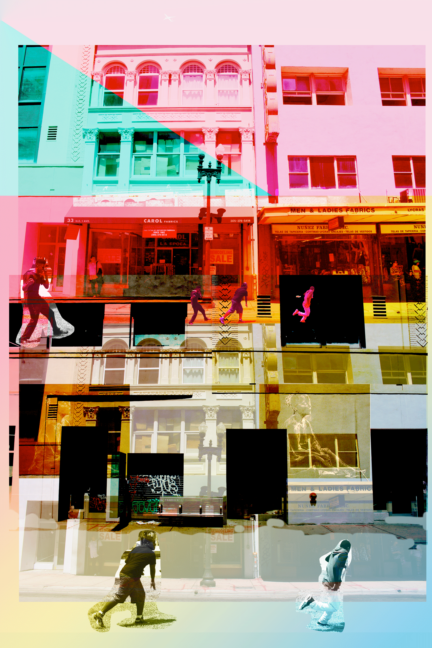 "Playing in Downtown", photography/digital collage, 24 x 36 in, 2019
