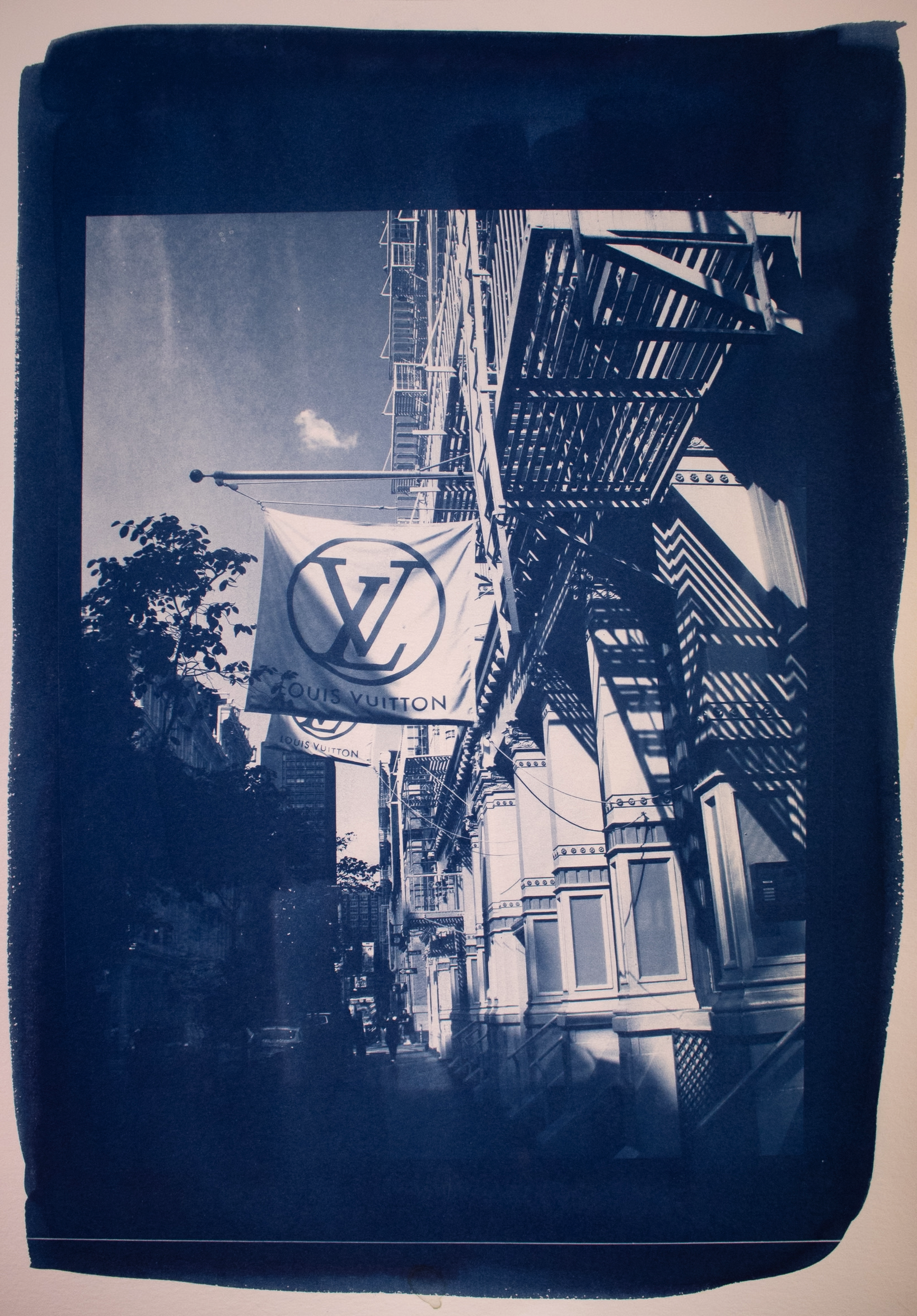 NYC (Cities Series) - Prince Street, cyanotype print on archival watercolor paper, 140lb/300gsm, 12 x 9 in, 2026. 