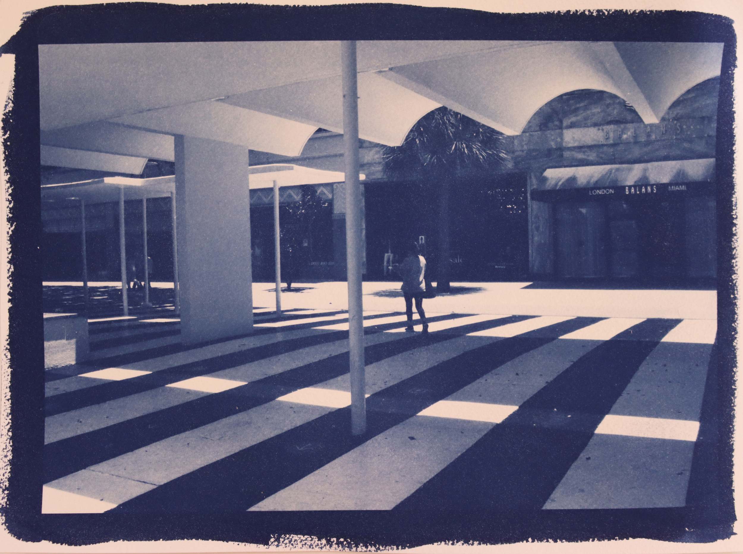 Miami (Cities Series) - Lincoln Rd. (Balans), cyanotype print on archival watercolor paper, 140lb/300gsm, 9 x 12 in, 2026. 