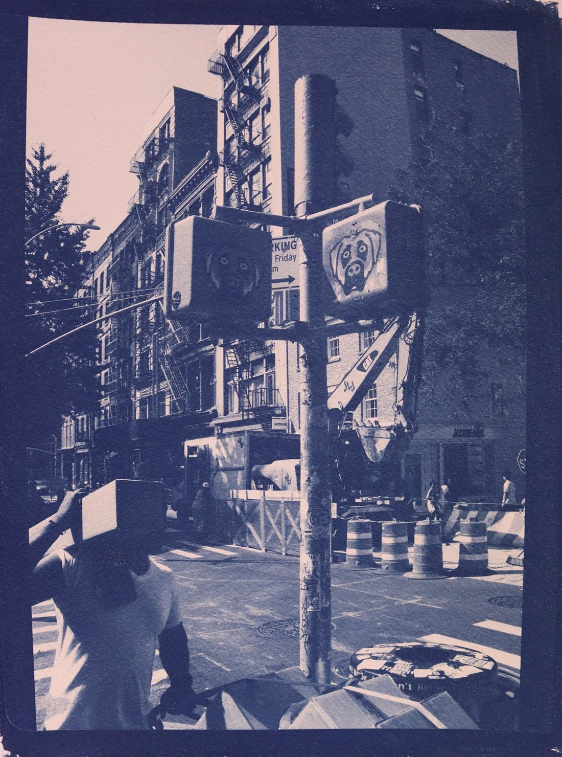 NYC (Cities Series) - Spring Street, cyanotype print on archival watercolor paper, 140lb/300gsm, 12 x 9 in, 2026. 