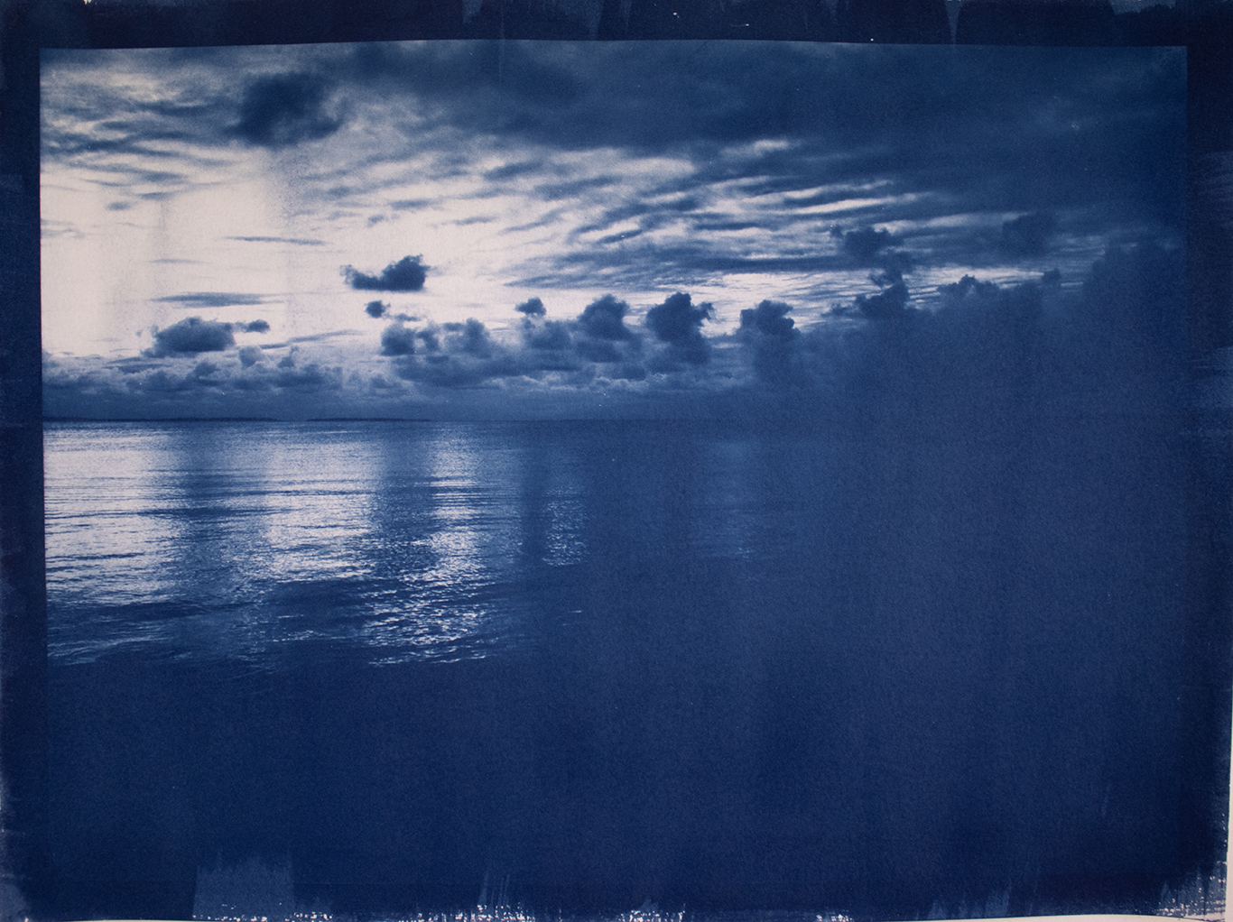 Clouds Over Key Largo, cyanotype print on massa paper, 9 x 12 in, 2026.