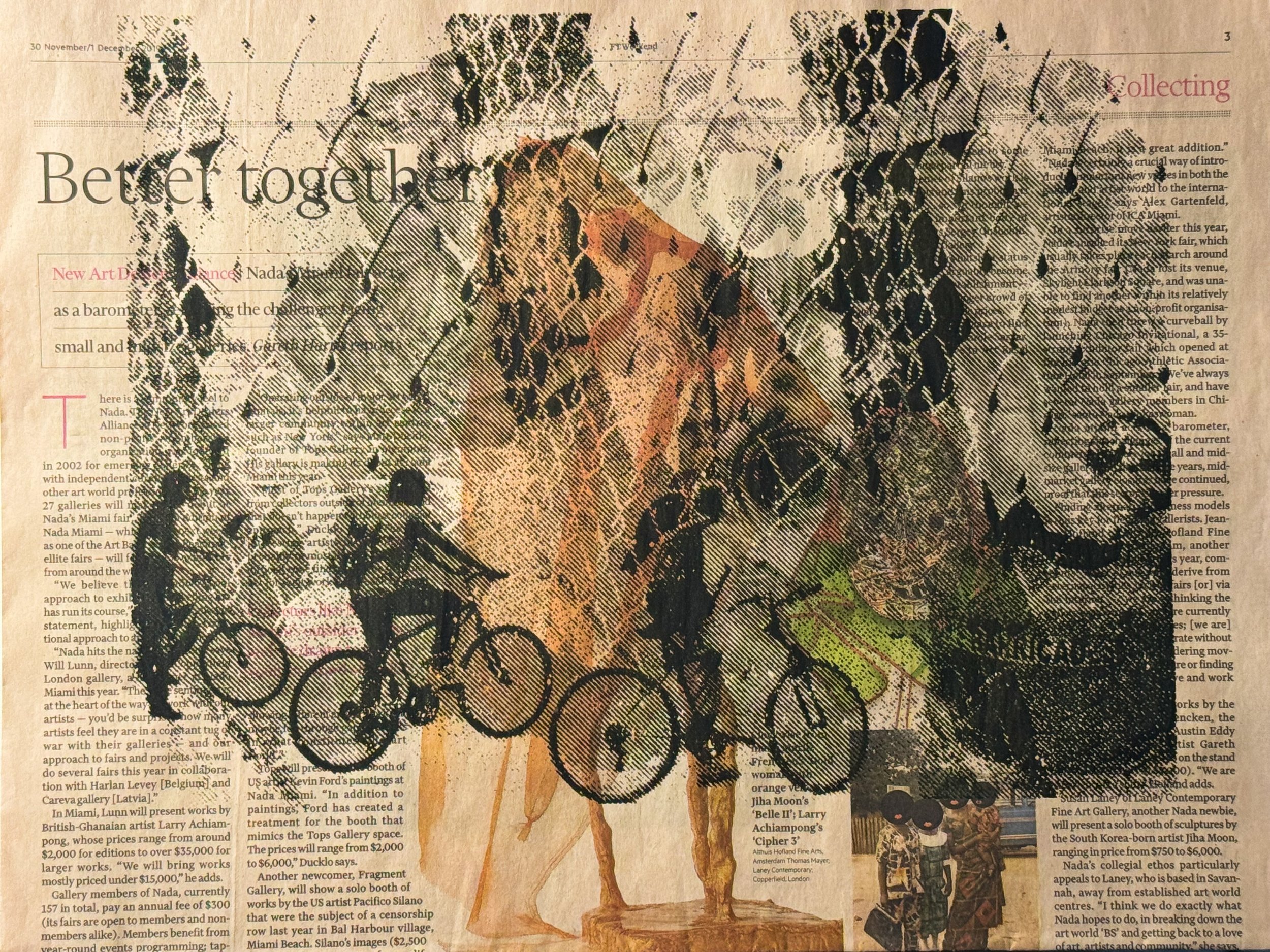 GBFB ("better together") screen print on newspaper, 11 x 14, (2021)
