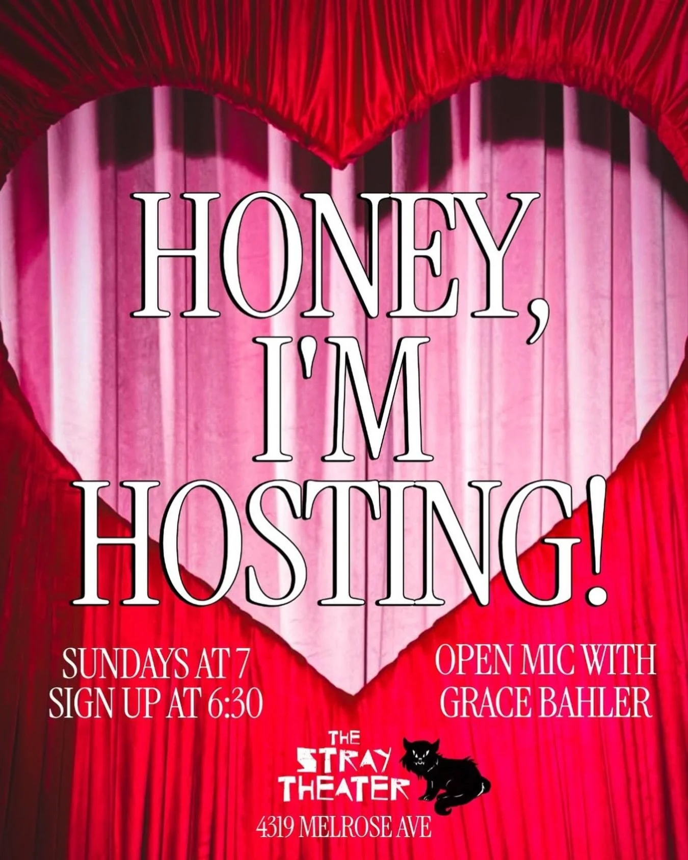 TONIGHT AT 7PM 
Honey, I&rsquo;m Hosting! 

A slotted comedy open mic. $5 to perform! 

FREE TO WATCH!