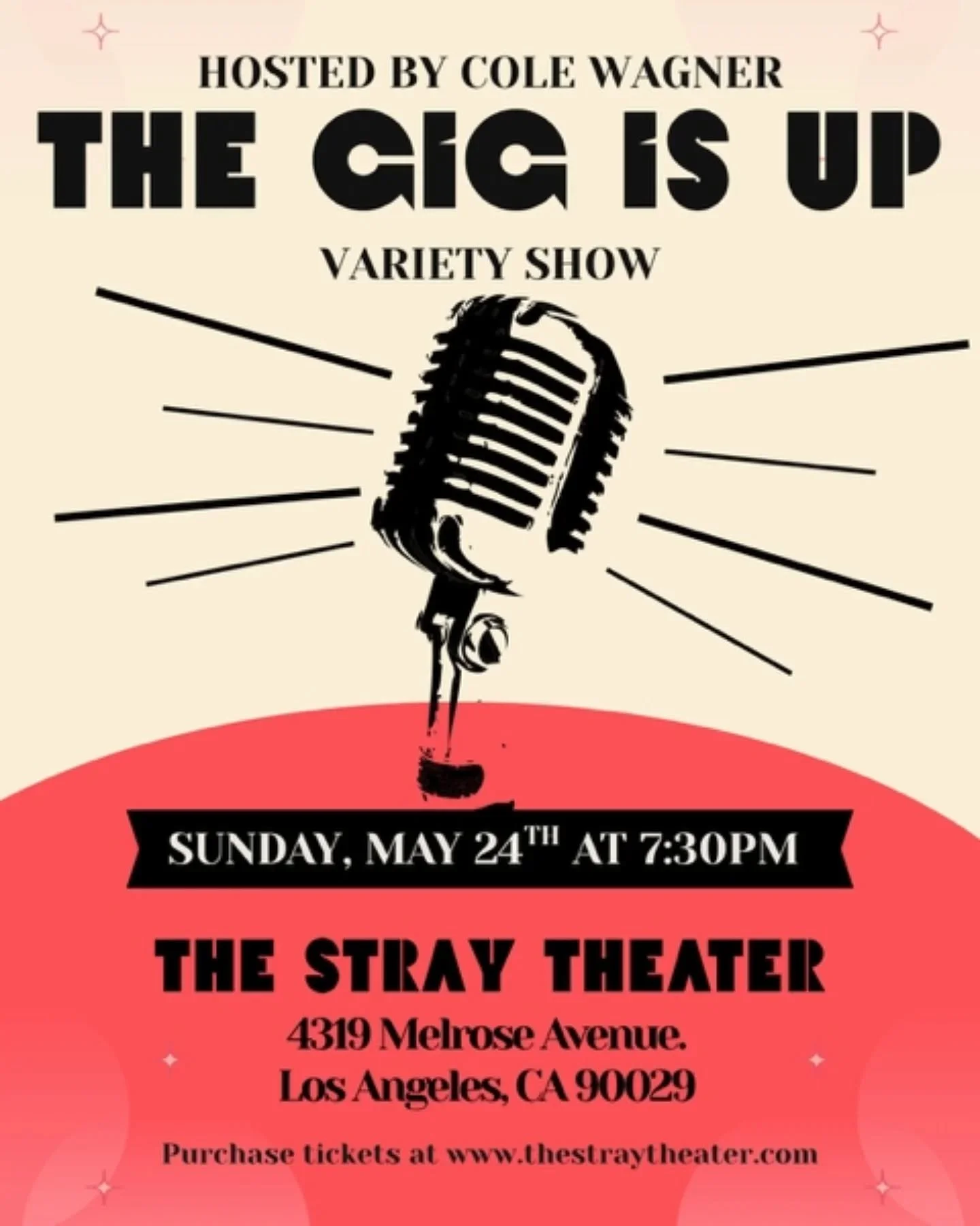 The Gig is Up is a variety show that features music, comedy, dance, and more! Come showcase your skills and witness other amazing acts. For more information follow us on @TheGigisUpLA

Sunday 5/24, 730pm

$15