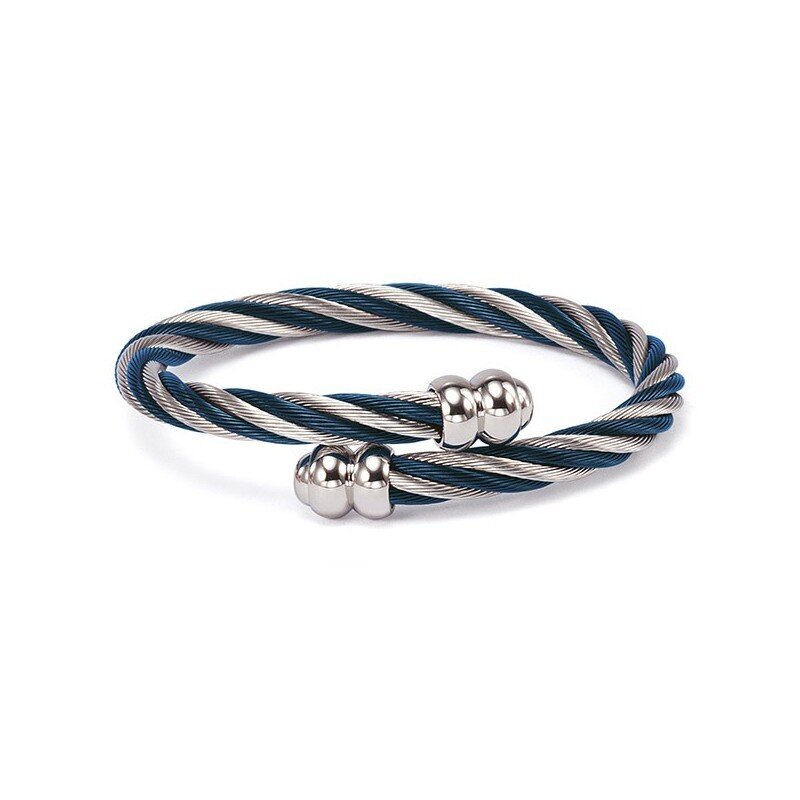 Bangle 'Celtic' Double Godrons in Stainless Grey and Navy Blue