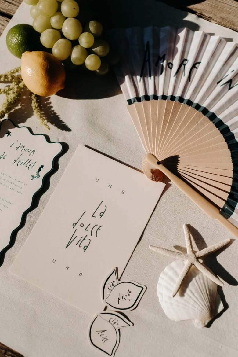 Set de papeterie mariage Dolce Vita — inspiration italienne, faire-part et menus sur-mesure Alice & nicolo