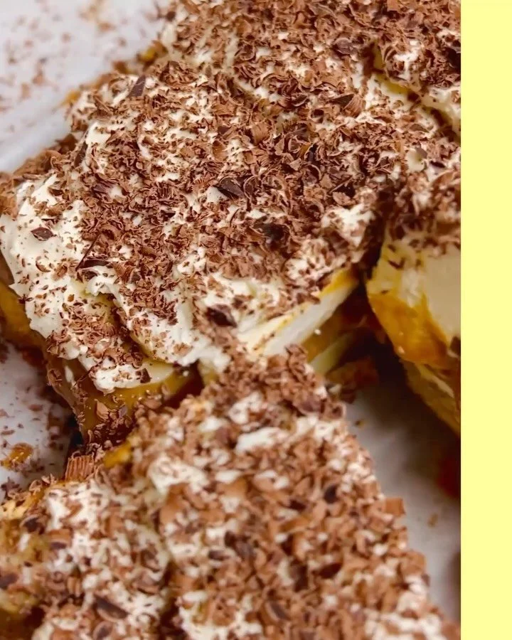 Your favourite is back next week &mdash; Banoffee Blondies 🍌💛 Fudgy blondies packed with white chocolate chunks - bringing that chewy bite &amp; topped with silky caramel, fresh bananas &amp; a thick layer of cream for that real hit of banoffee nos