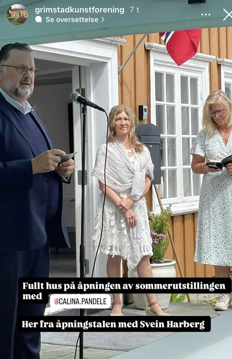 Solo exhibition ”Windows to the World”at Reimanngården, Grimstad, opening speech by Svein Harberg, first vice president of the Storting and former Chair of the Cultural Committee of the Storting