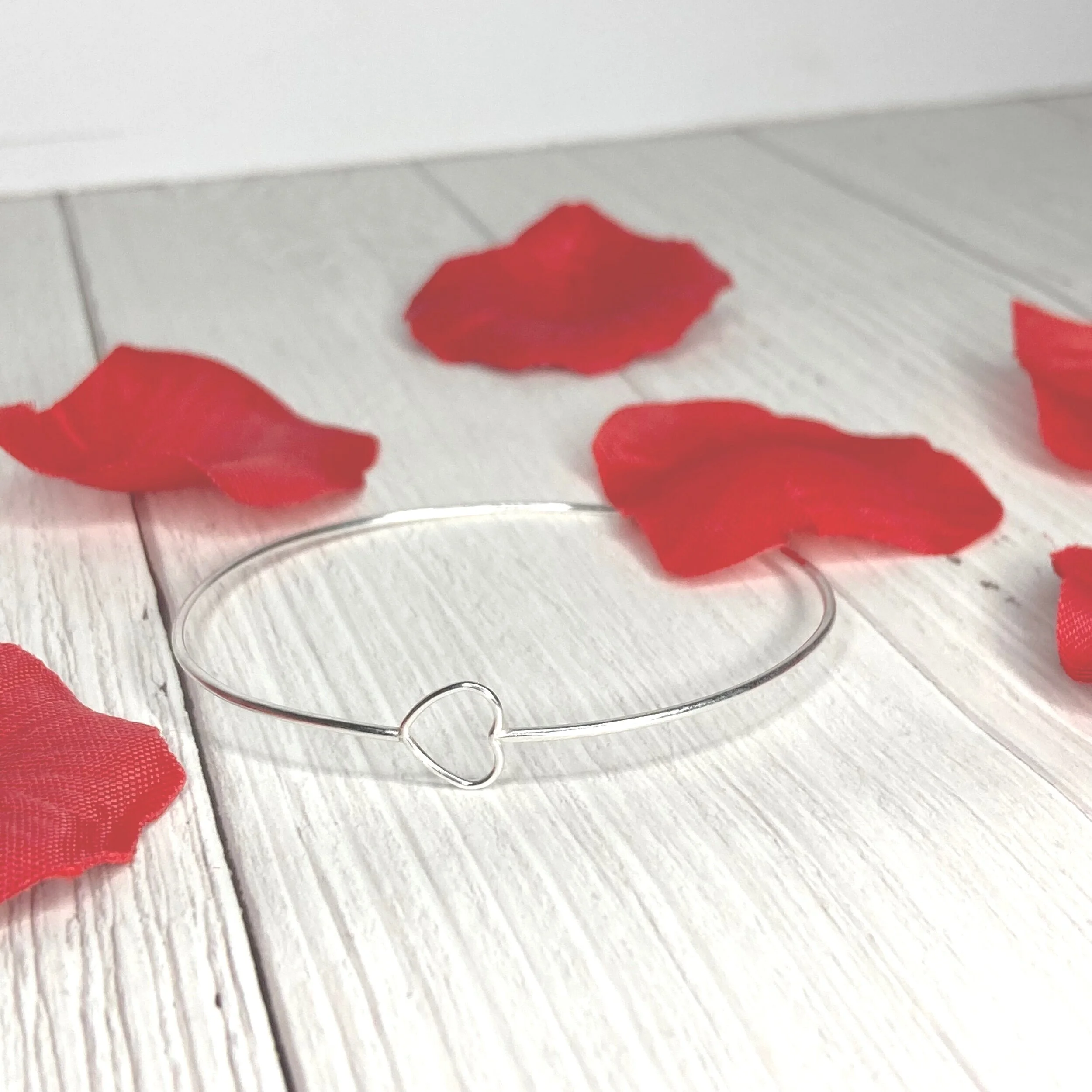 Sterling silver open heart dainty bangle gift present