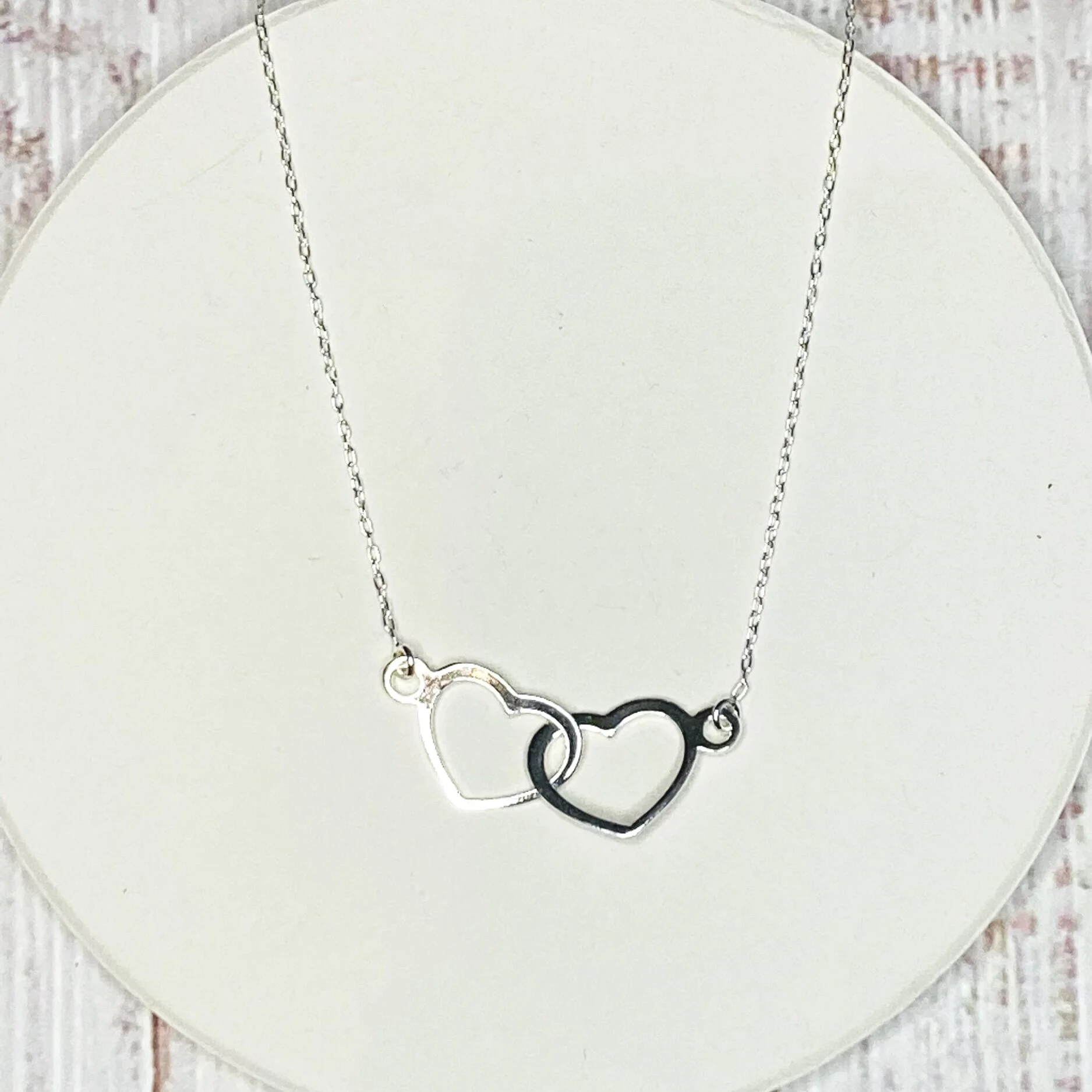 sterling silver double open interlocked heart necklace