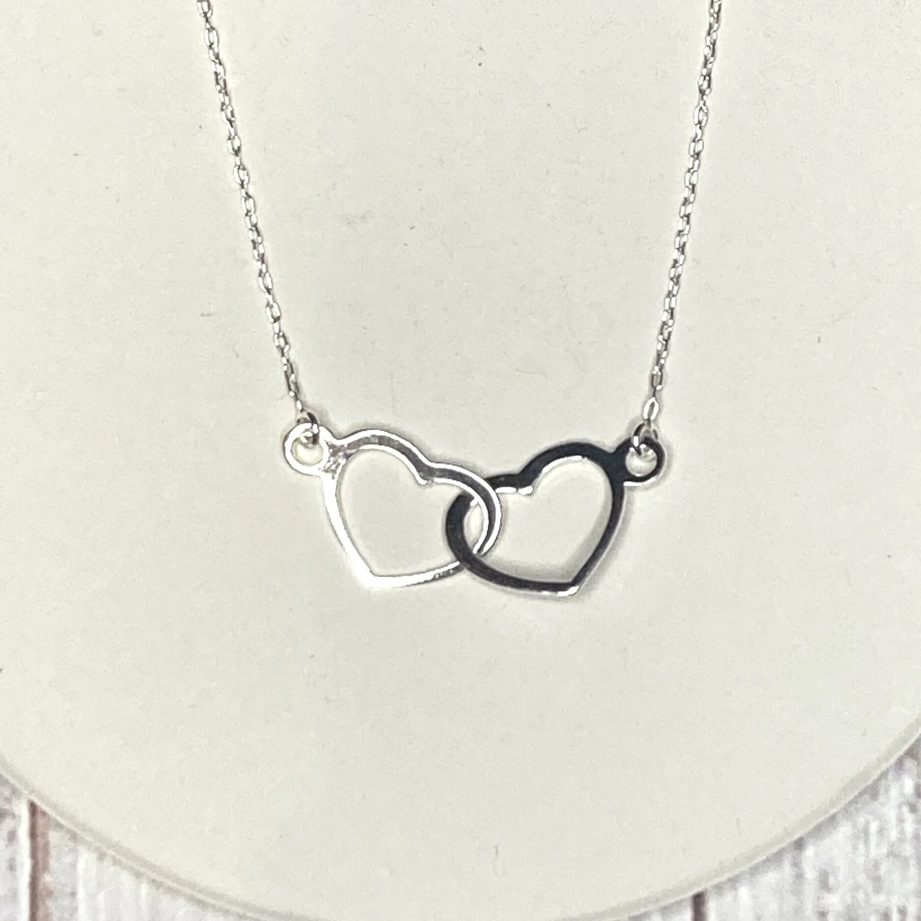 sterling silver double open interlocked heart necklace