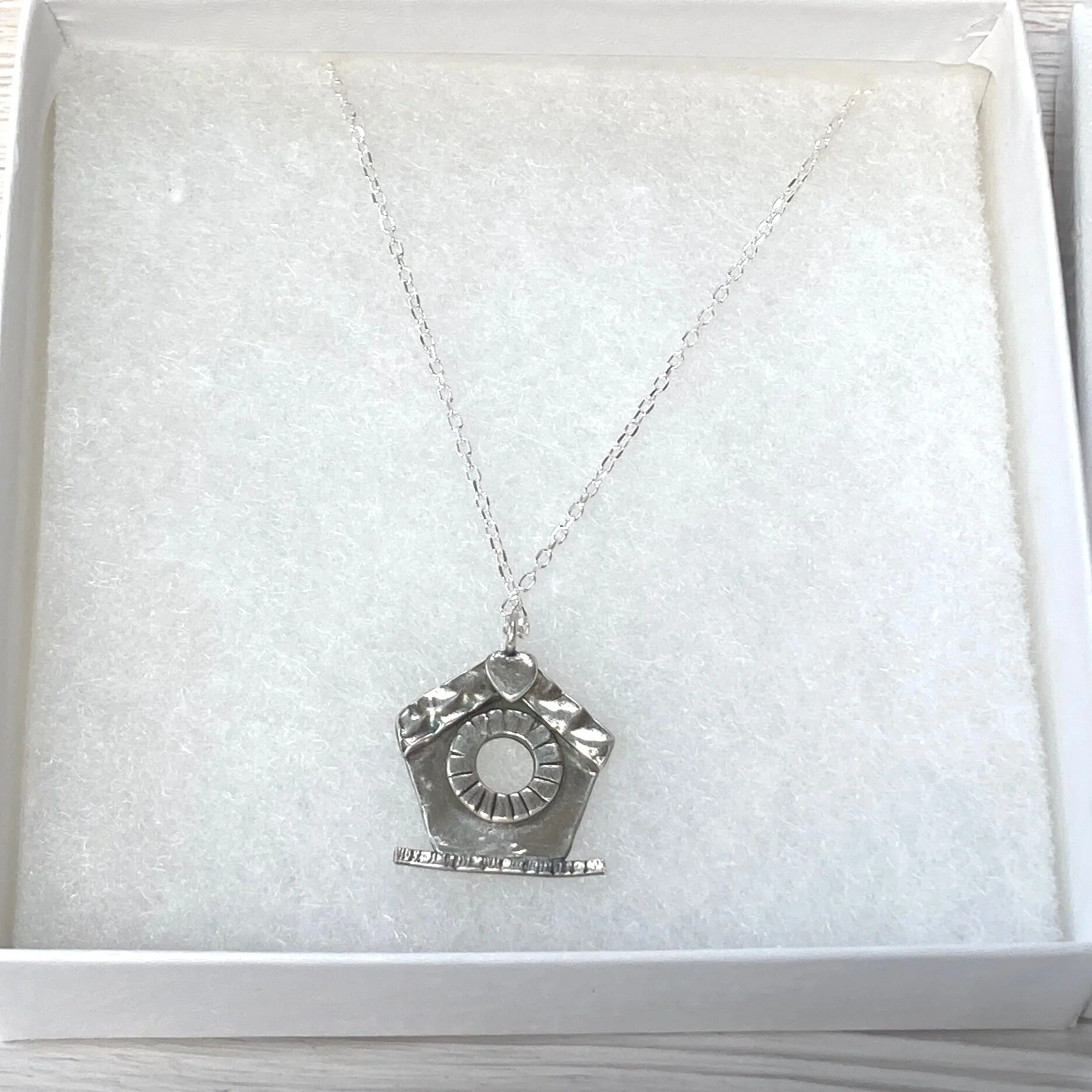 silver birdhouse  necklace handemade unique gift