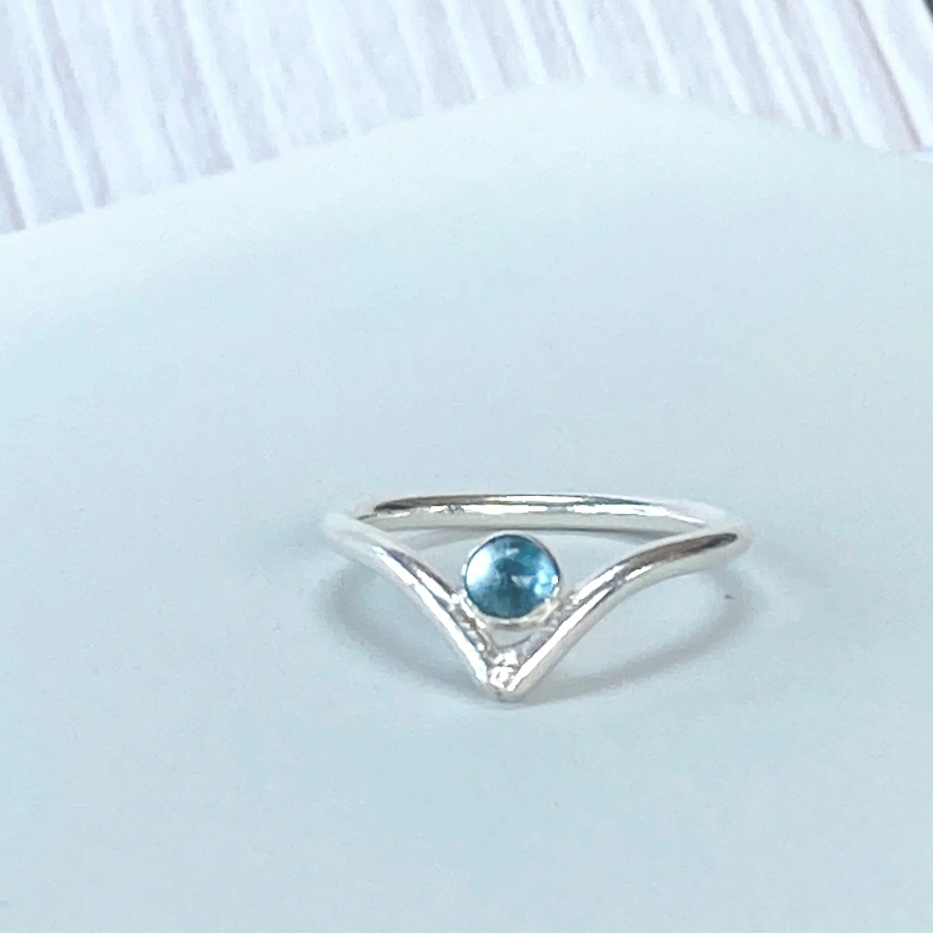 Aquamarine and silver wishbone ring dainty jewellery