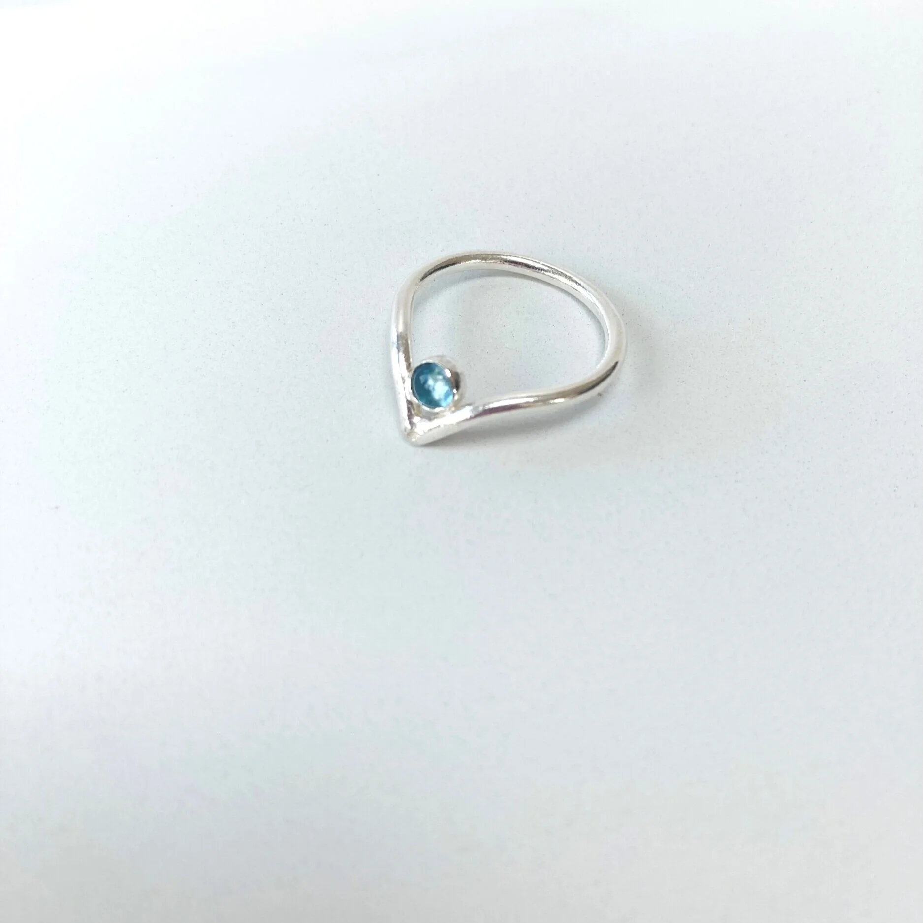Aquamarine and silver wishbone ring handmade jewellery