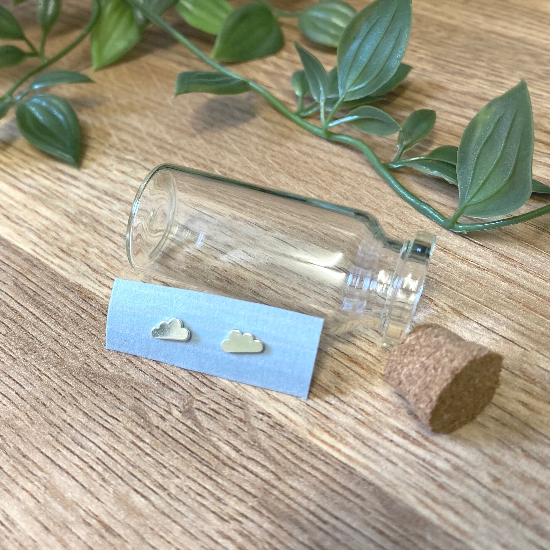 silver  dainty cloud earrings in a glass jar gift for her