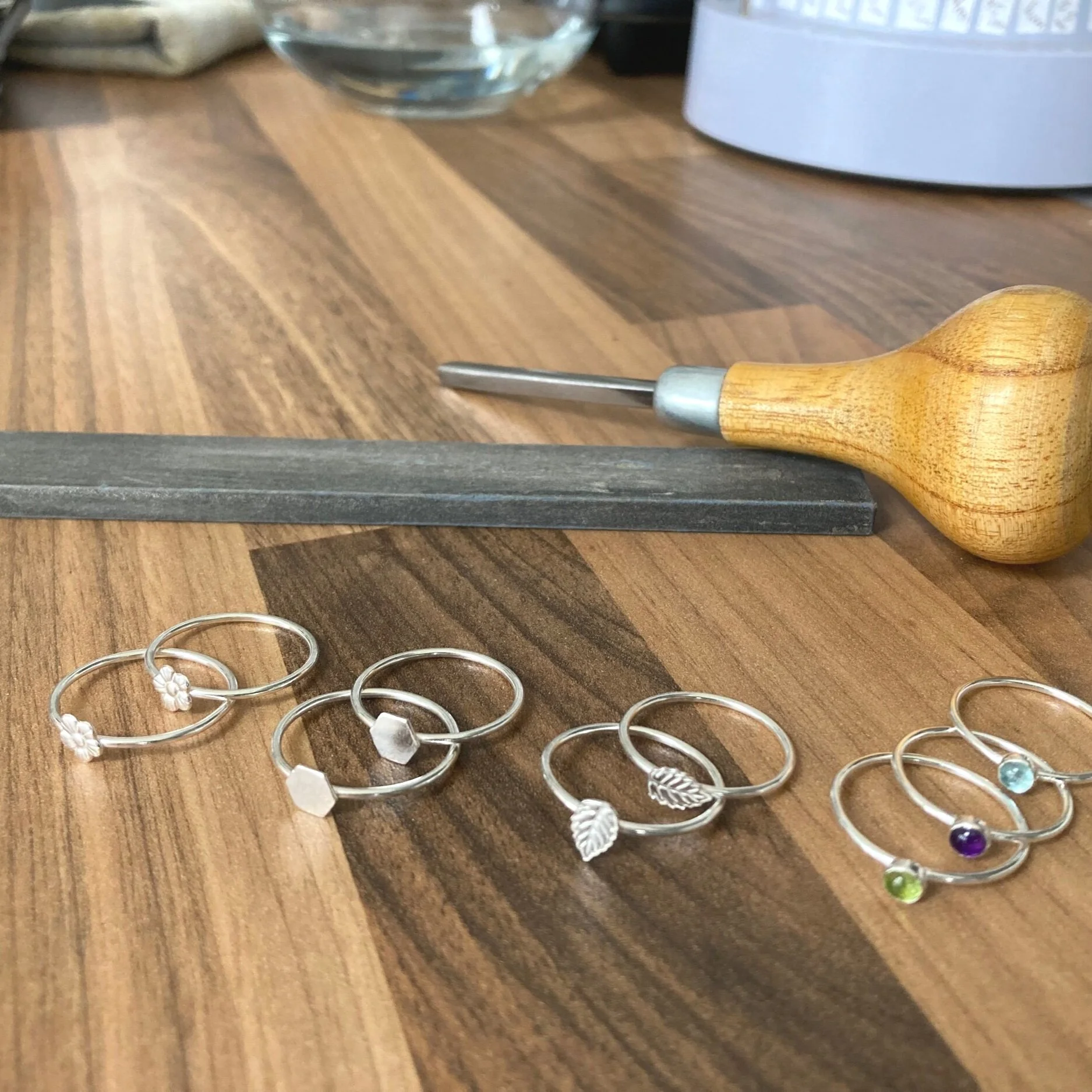 selection of silver stacking rings handmade