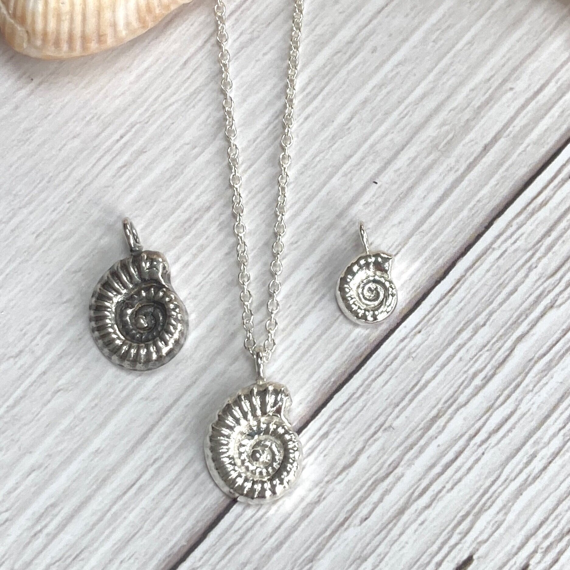 fossil ammonite necklace fine silver handmade